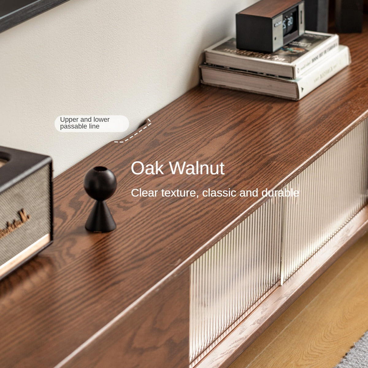 Solid Oak Wood Modern Minimalist TV Stand Floor Cabinet - Perfect for Living Room, Bedroom & Home Theater Setup