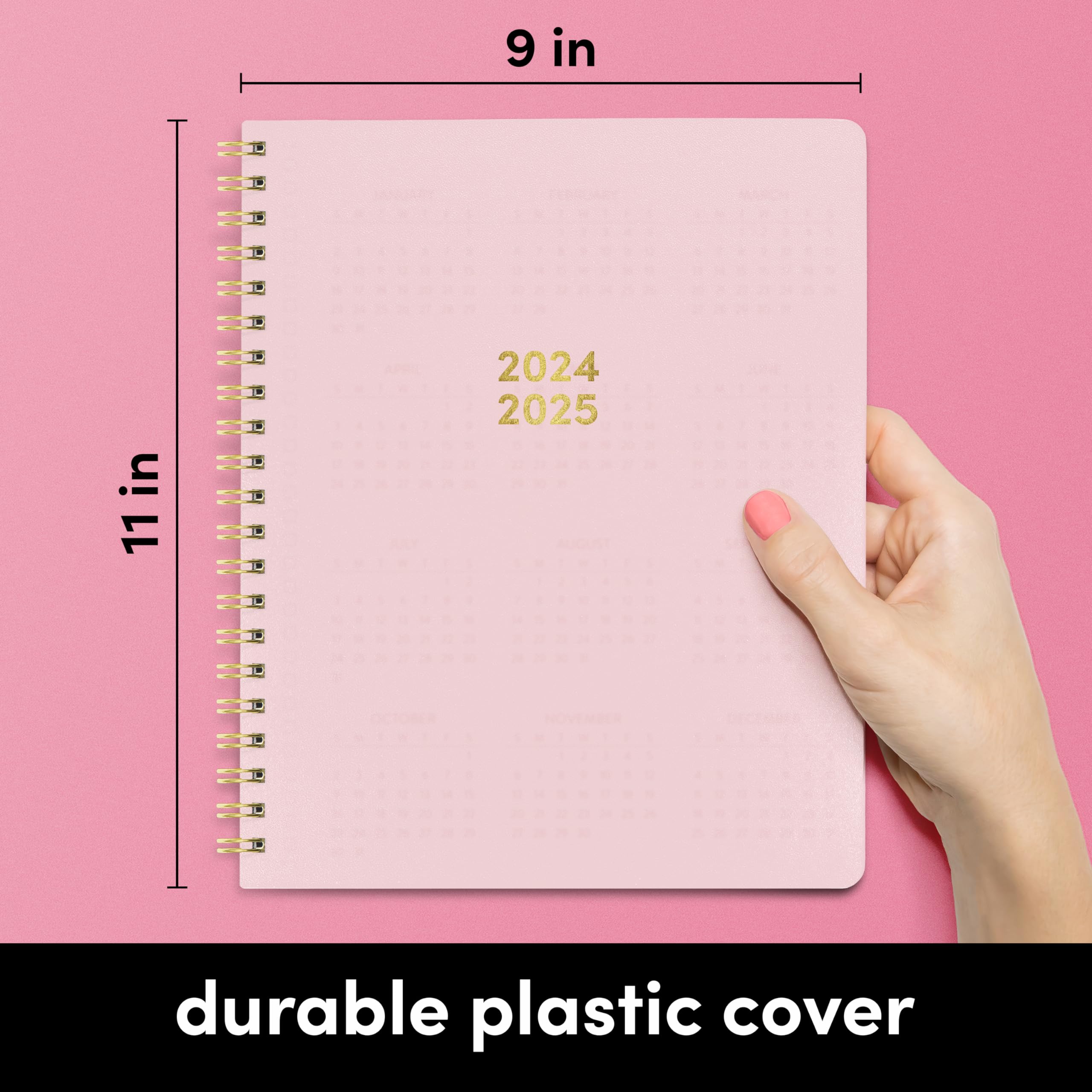 PAPERAGE 17-Month Academic Planner 2024-2025 - Weekly & Monthly Calendar Organizer, August 2024 to December 2025, Large 9x11 Inch Blush Pink Planner - Perfect for Students, Teachers & Office Professionals