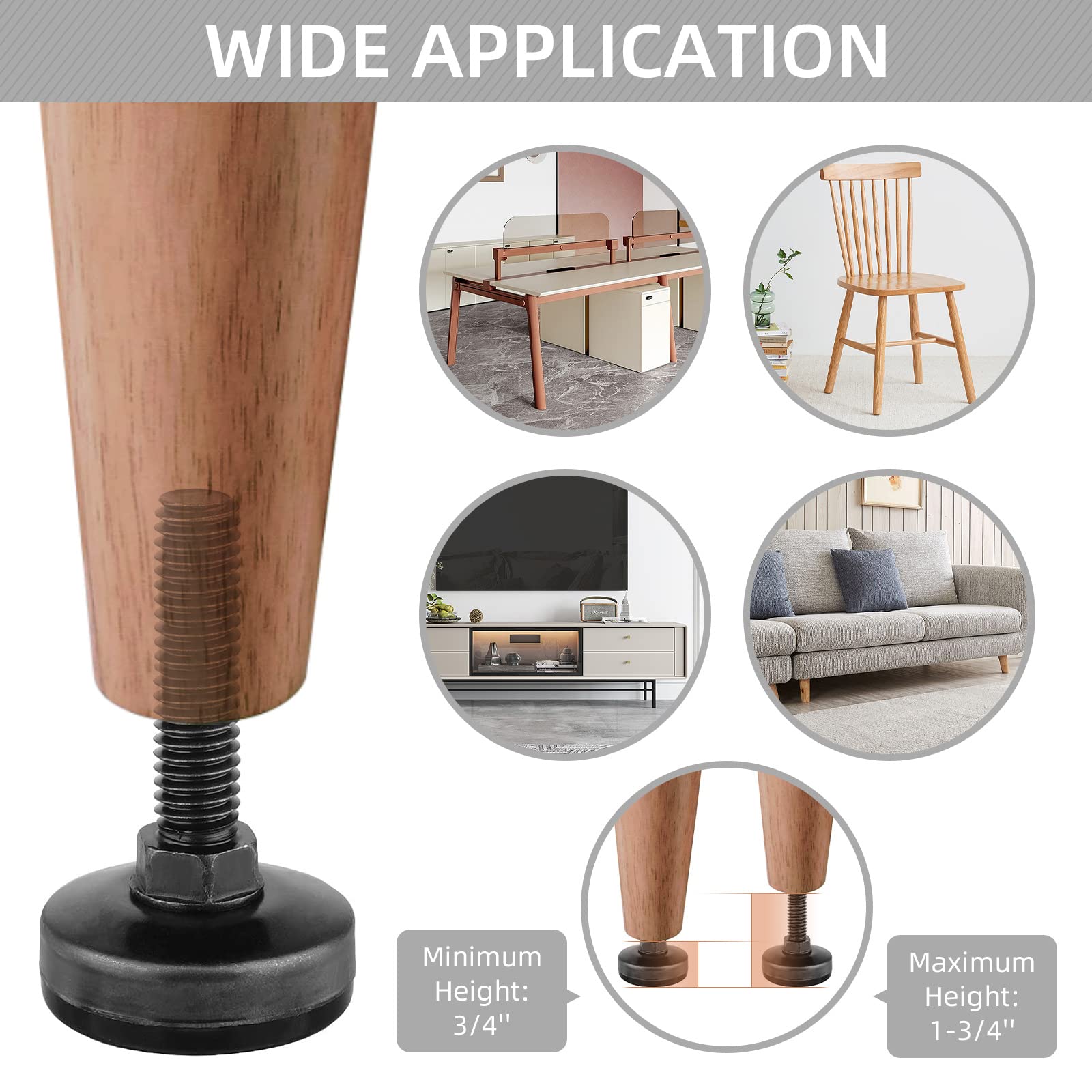 Heavy Duty Adjustable Furniture Leveling Feet 3/8