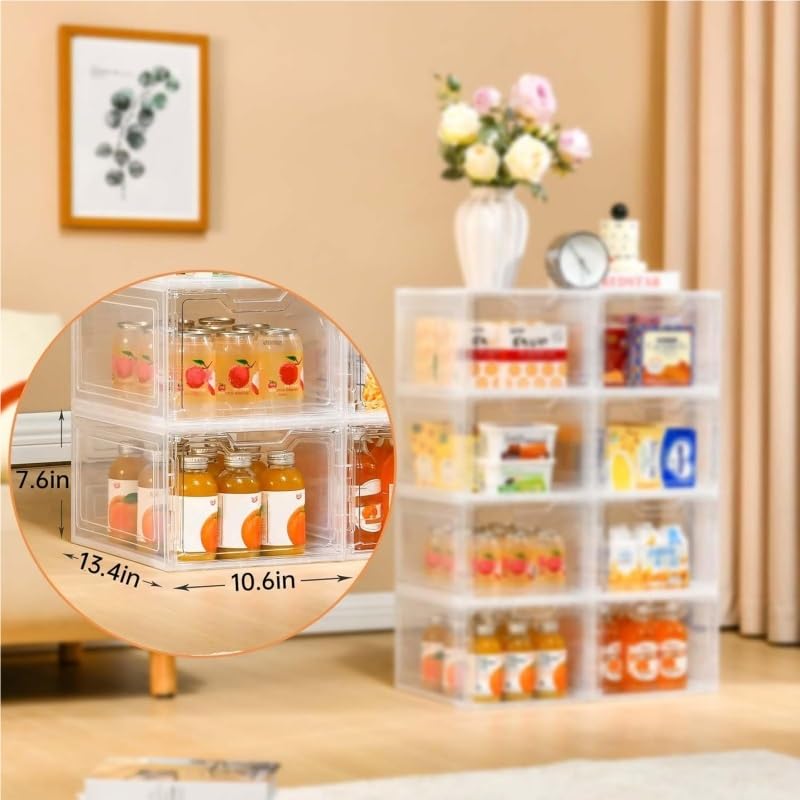 6 Pack Stackable Plastic Storage Bins with Lids & Magnetic Closure - 19Qt Clear White Organizing Bins for Home, Office, Kitchen, Pantry - Perfect for Food Storage, Toy Organization & Closet Shelving