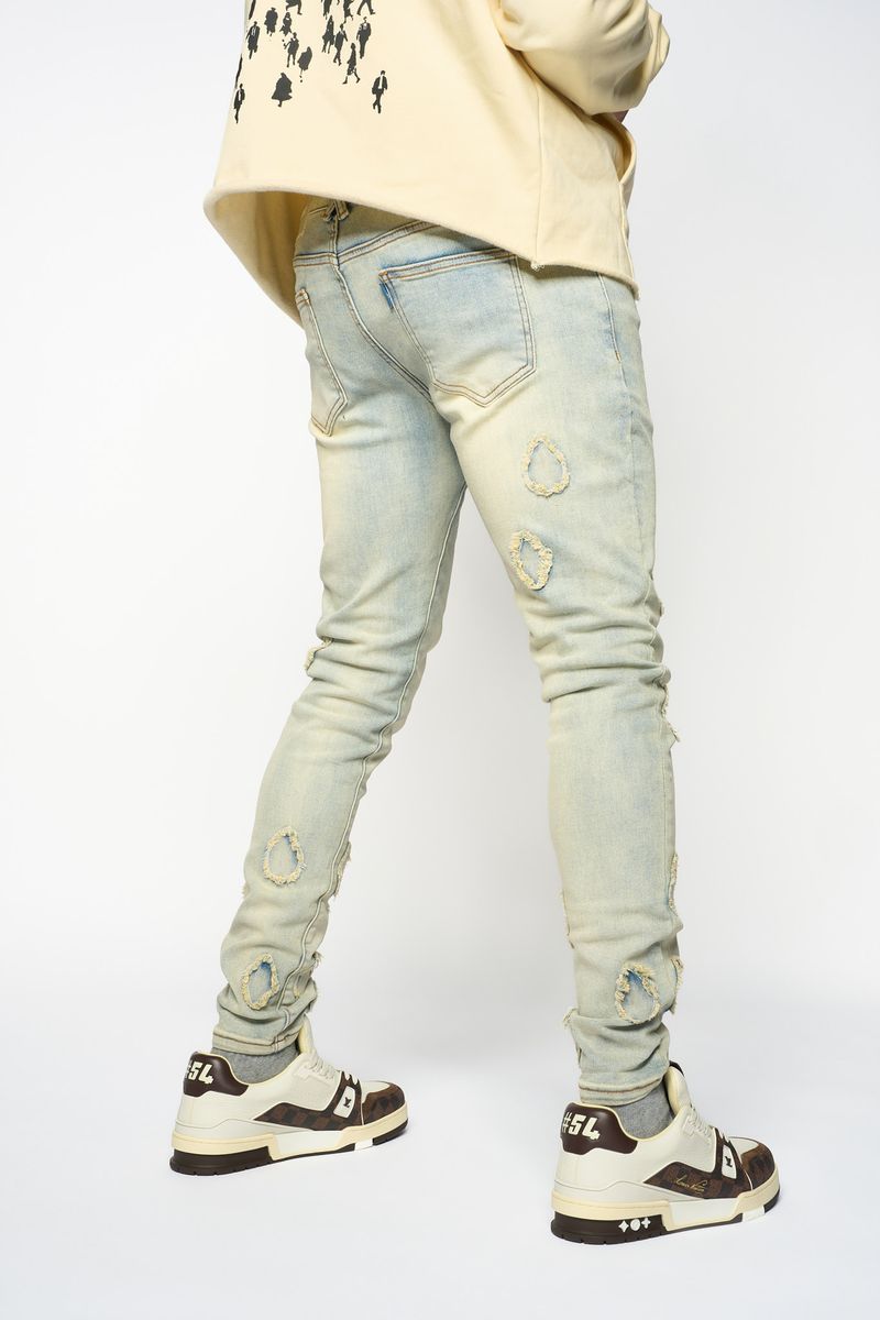 PHEELINGS Diamond Tears Skinny Jeans for Women - Light Blue Denim Pants, High Waisted Stretch Slim Fit Jeans - Perfect for Casual Wear, Night Out, and Everyday Fashion