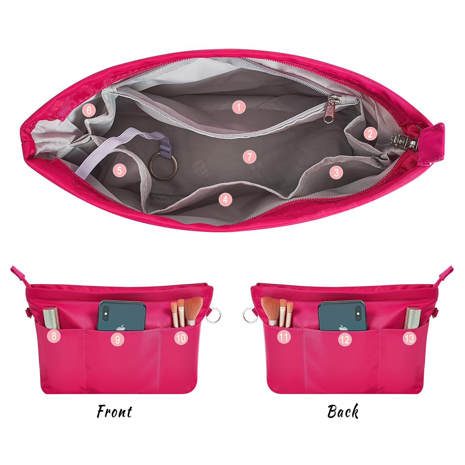 Premium Nylon Purse Organizer Insert - Tote Handbag Organizer with 13 Pockets & Zipper - 5 Sizes for Women - Perfect for Travel, Work & Daily Use