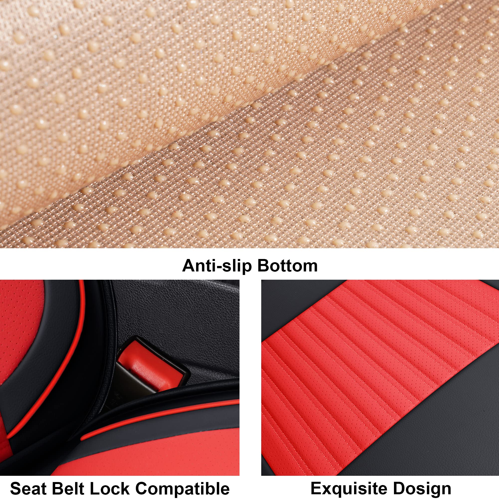 Premium LINGVIDO Leather Car Seat Covers - Breathable Faux Leather Universal Fit for Cars, SUVs, Trucks & Sedans - Anti-Slip Design (Red & Black) - Perfect for Road Trips, Daily Commutes & Vehicle Protection