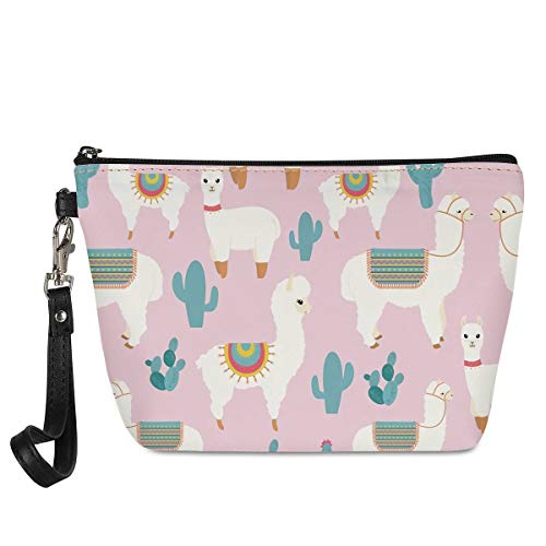 Stylish Alpaca Llama with Cactus Print Cosmetic Pouch - Portable Travel Toiletry Bag for Women & Girls - Perfect for Makeup Storage, Travel Essentials, and Daily Organizer