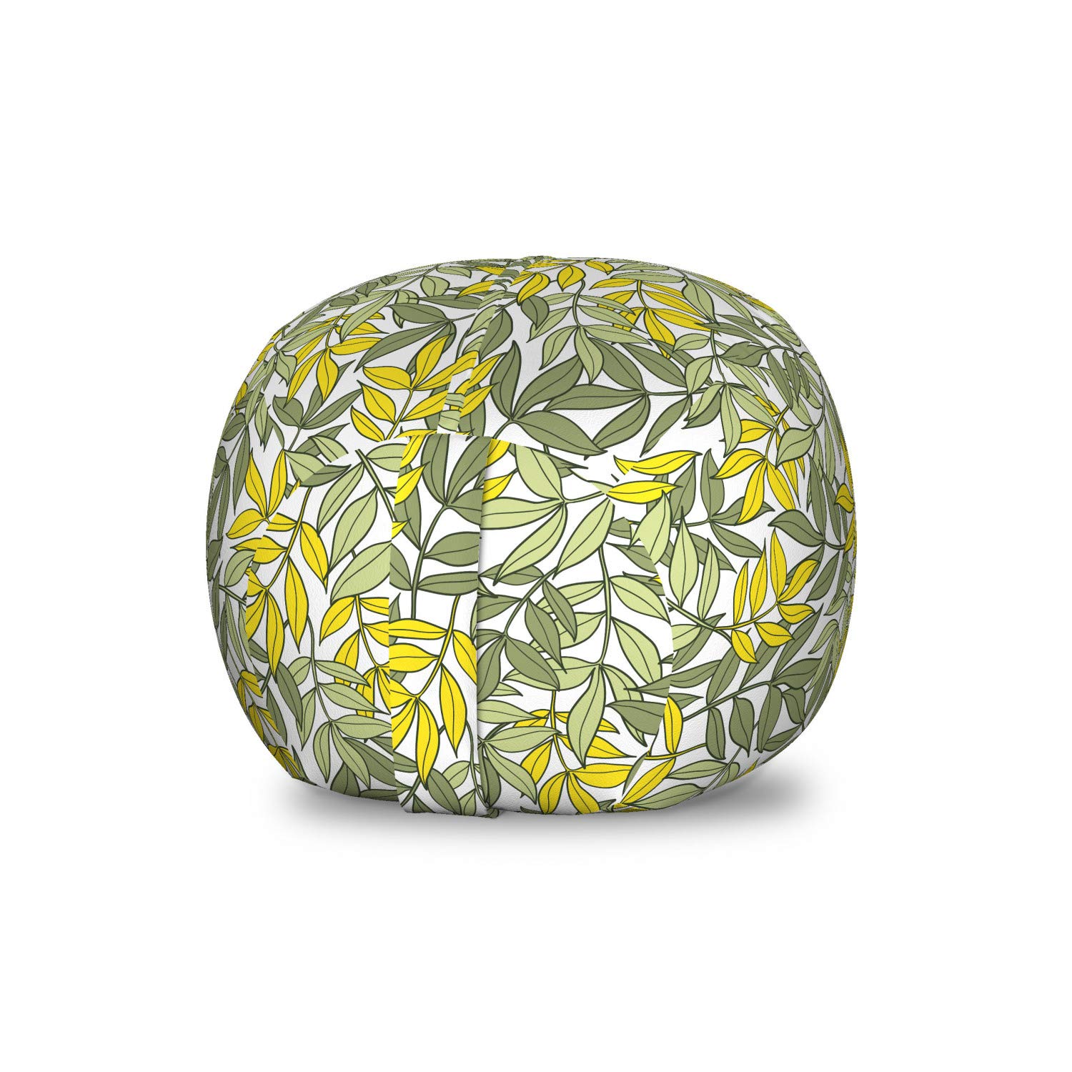 Ambesonne Leaf Pattern Storage Toy Bag Chair - Washable Stuffed Animal Organizer with Botanical Design, Small Size in Reseda Green & White - Perfect for Kids' Room Organization & Playroom Storage