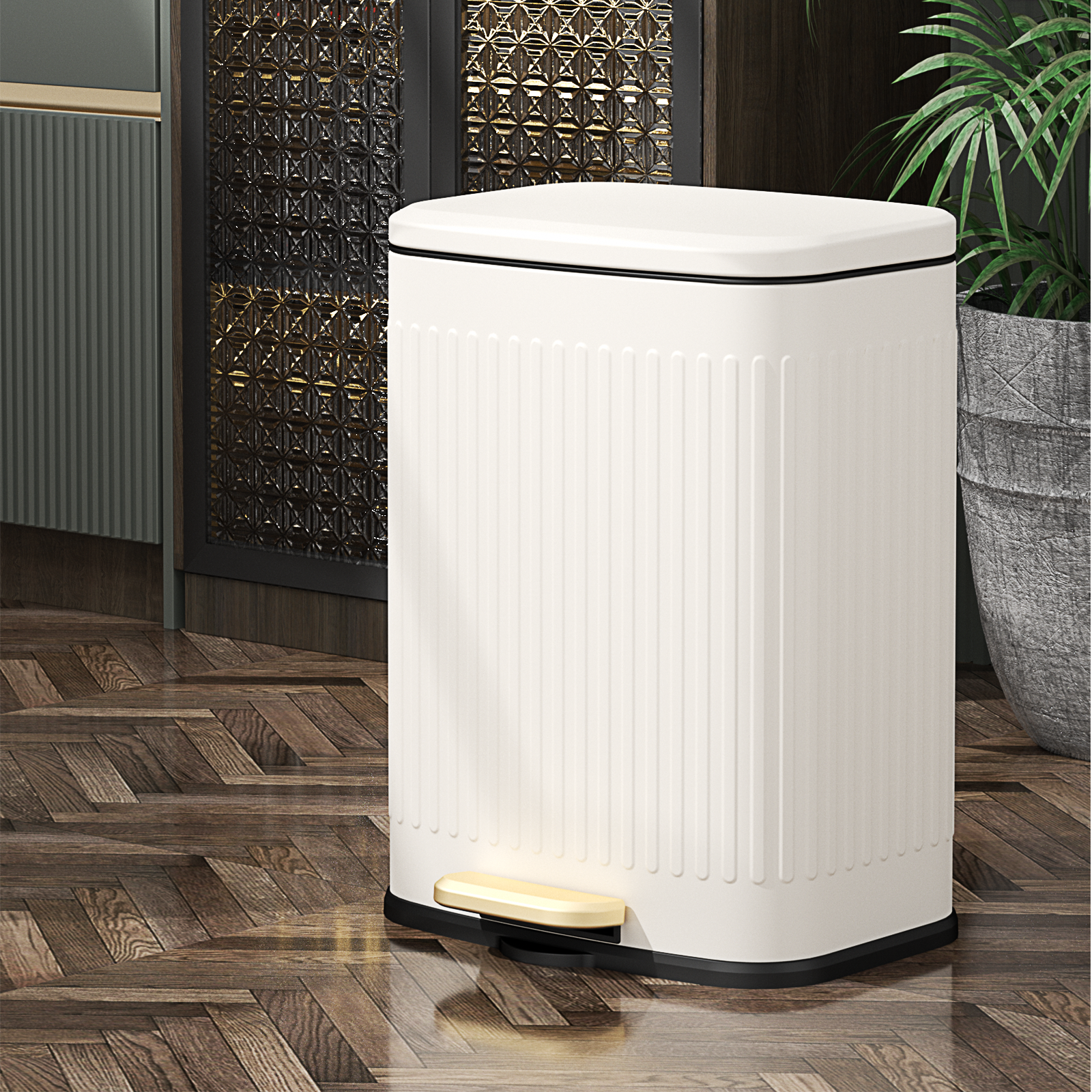 Stainless Steel Rectangular Trash Can with Lid - 12L / 3.2 Gallon Capacity - Perfect for Kitchen, Office, Bathroom & Outdoor Use