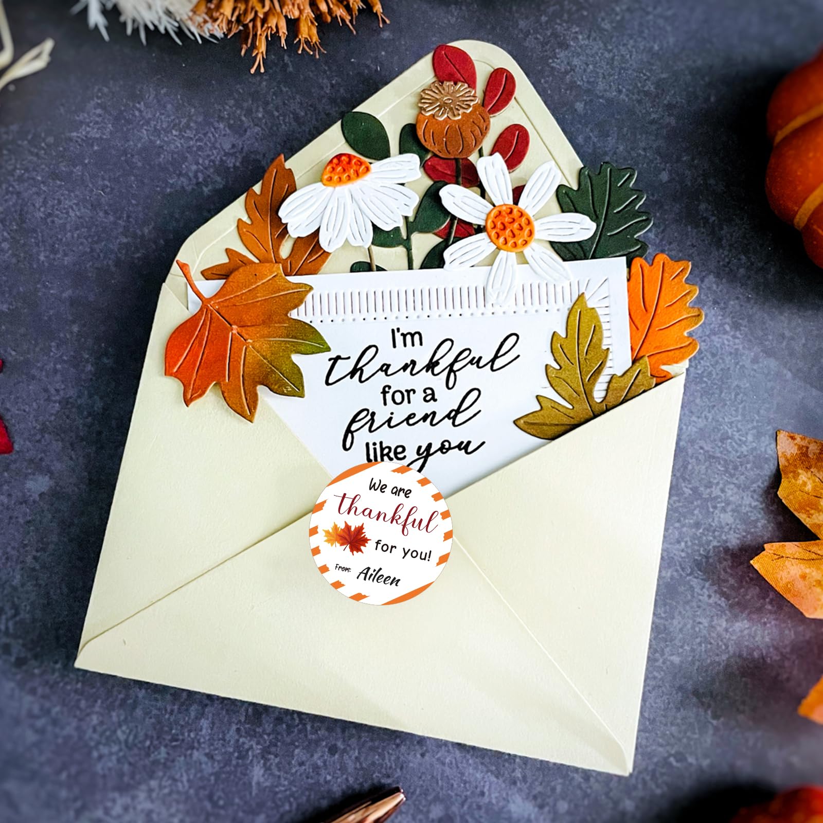 Anwyll 60Pcs 2Inch Thanksgiving Stickers - Self-Adhesive Thankful Leaf Labels for Cards, Envelopes & Party Decor | Perfect for Holiday Gifts, Fall Celebrations & DIY Crafts