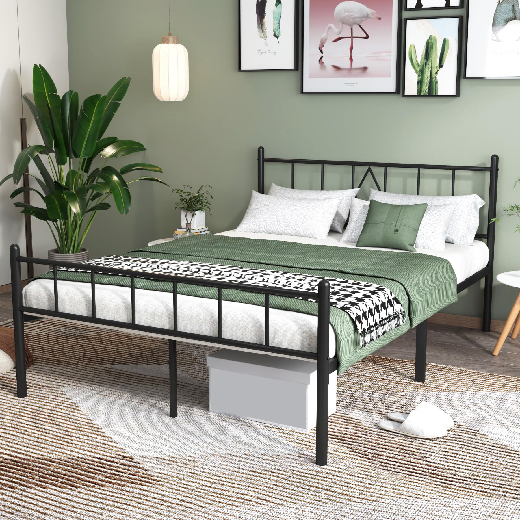 14 Inch Full Size Bed Frame with Headboard & Footboard - Sturdy Metal Slats, Under Bed Storage, No Box Spring Needed - Quiet & Easy Assembly, Black - Perfect for Small Spaces, Guest Rooms & Dormitories