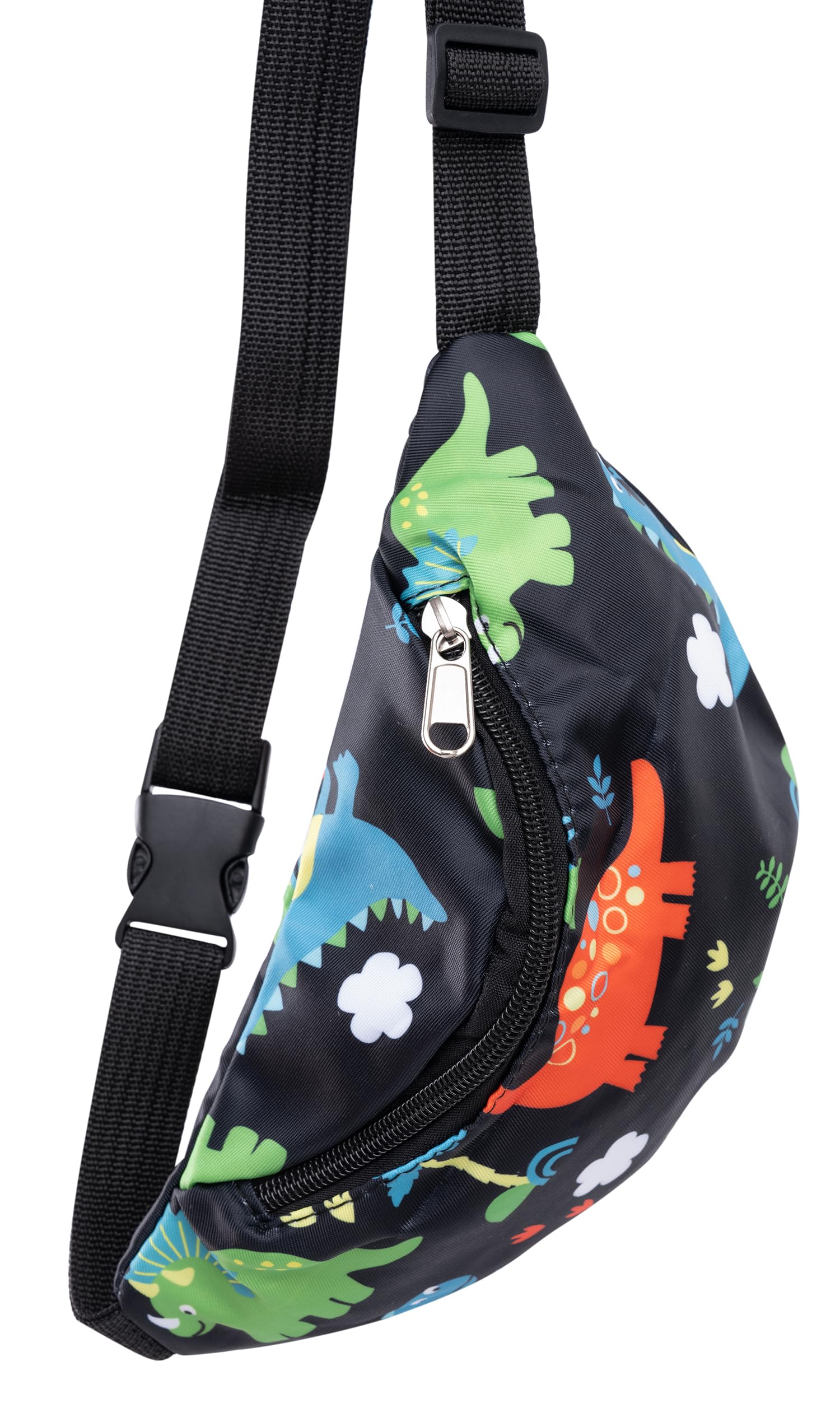 **Dinosaur Fanny Pack for Kids - Adjustable Crossbody Chest Bag for Boys & Girls Ages 3-11, Cute Nylon Shoulder Bag (Black Dinosaur Design) - Perfect for School, Travel & Outdoor Adventures**