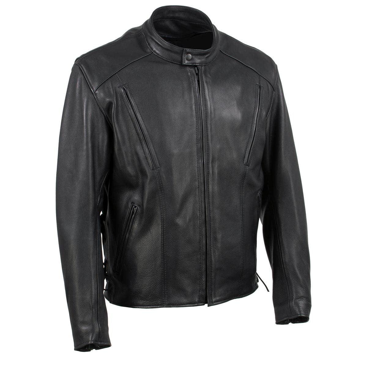 Milwaukee MLJKM5002 Premium Black Leather Motorcycle Jacket for Men - USA Made, Air Stream Vented Design with Adjustable Side Laces | Perfect for Riding, Cruising & Motorcycle Enthusiasts