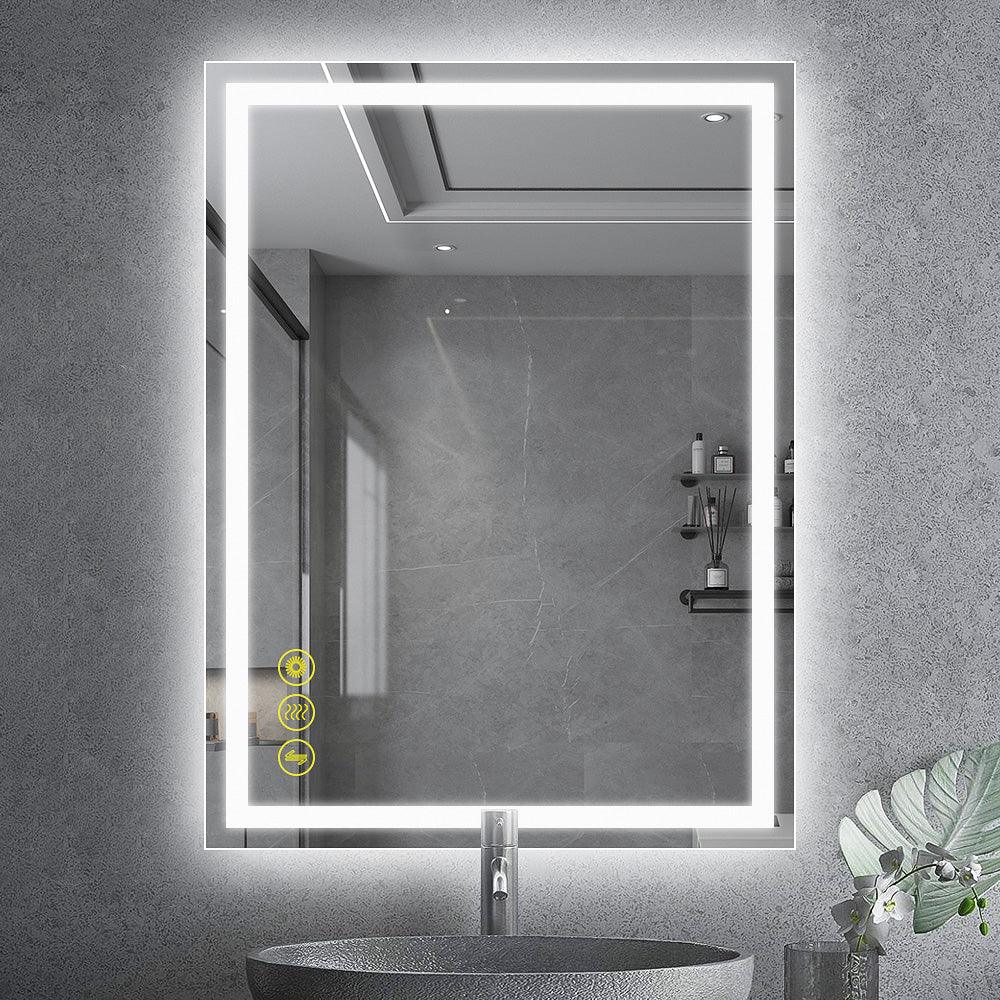 GlareGuard Rectangular Anti-Fog Dimmable LED Bathroom Mirror with Backlit - Perfect for Makeup, Shaving & Skincare Routine