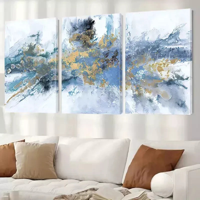 3-Piece Abstract Blue and Gold Framed Wall Art Set - 50x70cm High-Quality Canvas Prints | 100% Australian Made | Ready to Hang - Perfect for Living Room, Bedroom & Office Decor