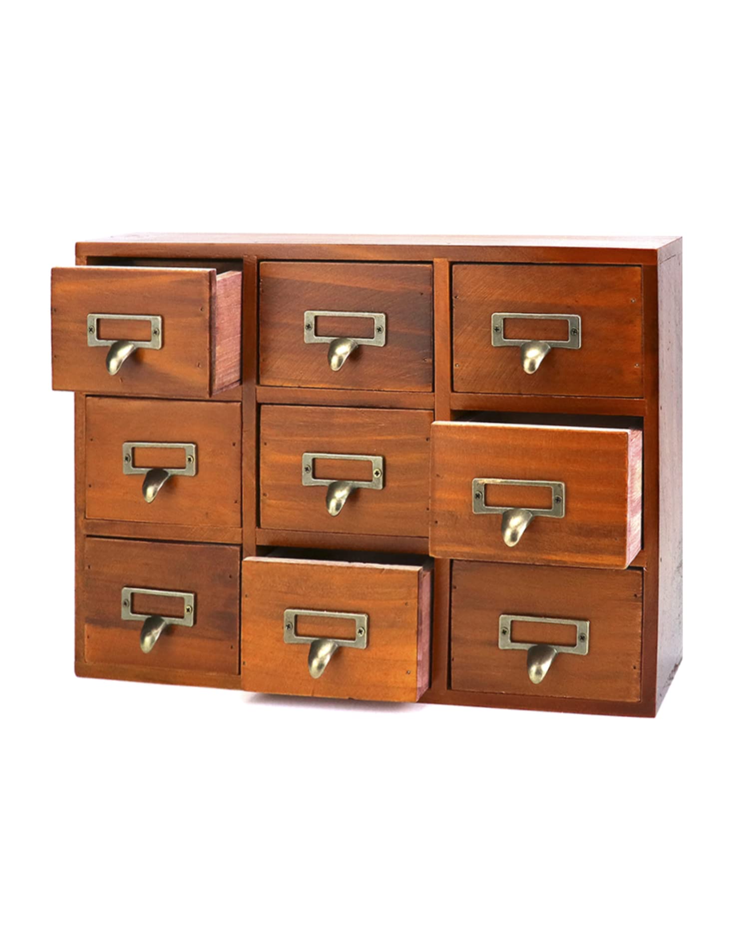 Vintage Wooden Apothecary Cabinet with 9 Drawers - Home Office & Bedroom Storage Organizer for Tea, Jewelry & Cosmetics