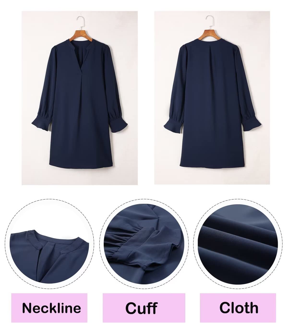 QACOHU Women's V-Neck Ruffle Long Sleeve Shift Dress - Casual Loose Flowy Dress for Spring Summer Autumn Winter 2025 | Perfect for Office, Date Night & Special Occasions