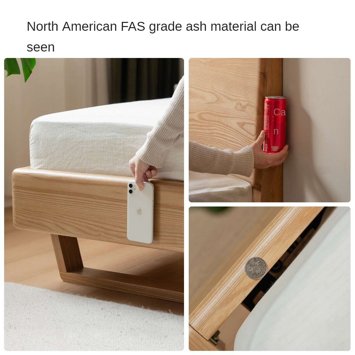 Solid Oak and Ash Wood Nordic Minimalist Floating Bed Frame - Perfect for Modern Bedroom, Guest Room, and Loft Decor
