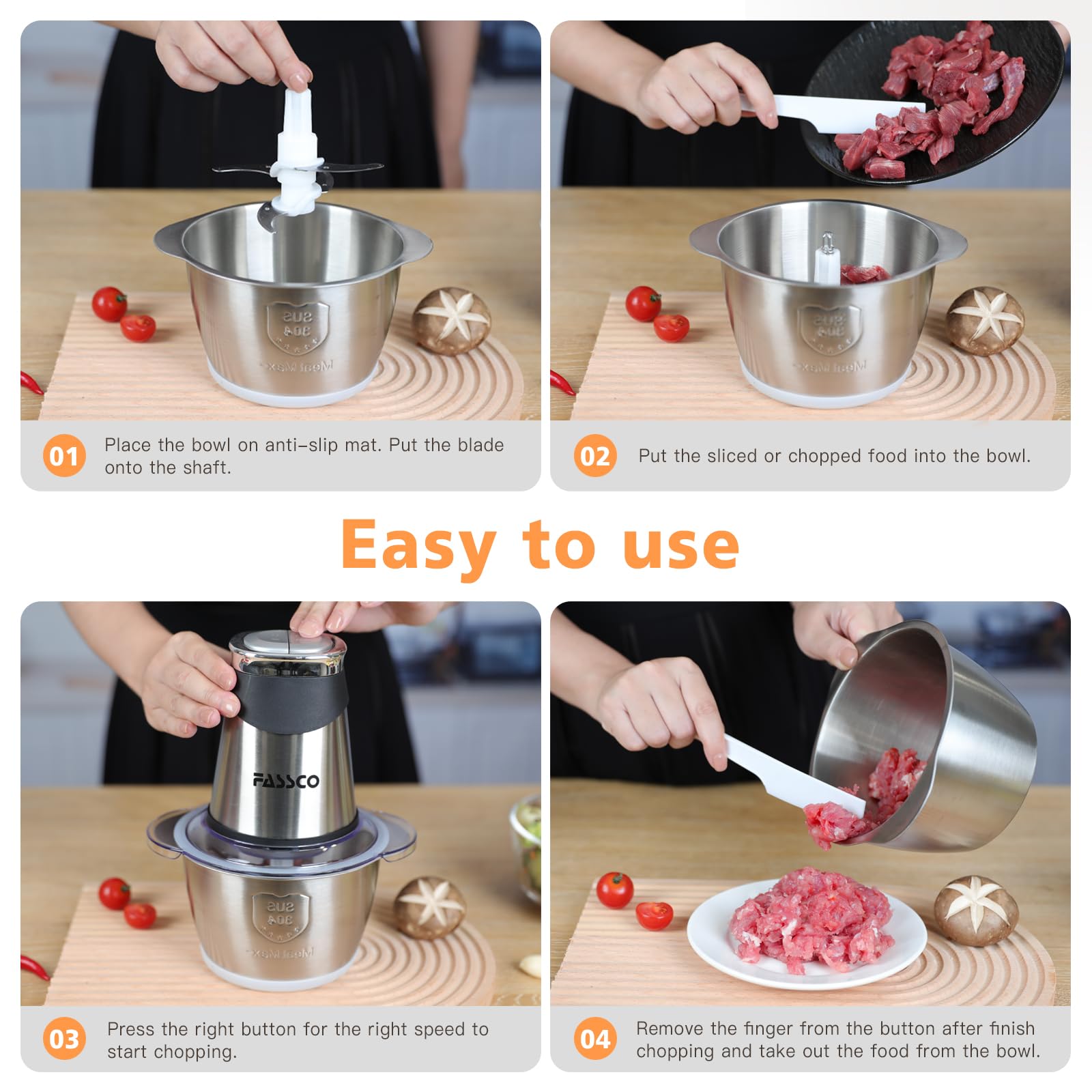 400W Electric Food Processor & Meat Grinder with 2 Bowls (8 Cup+5 Cup) - 3 Bi-Level Blades for Chopping Meat, Vegetables, Nuts & Making Baby Food, Salad, Ice Cubes - Perfect for Kitchen, Meal Prep & Healthy Cooking