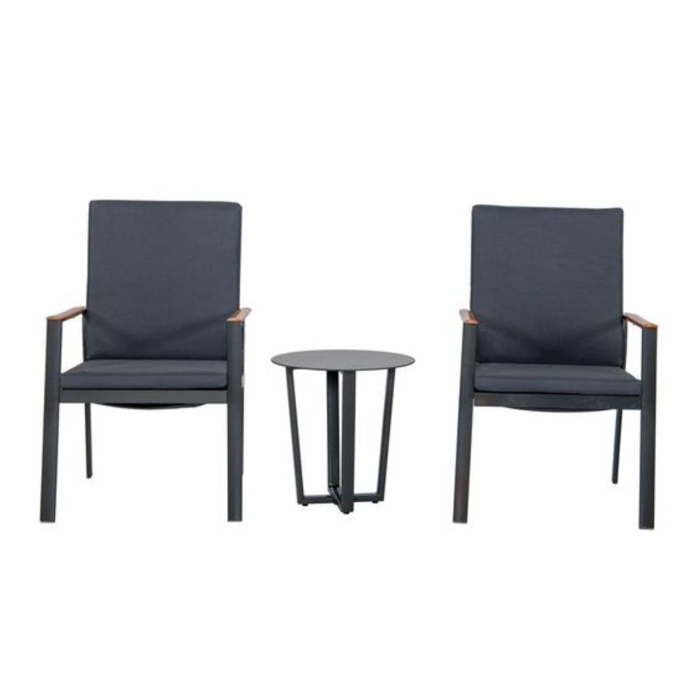 3-Piece Outdoor Patio Furniture Set - 2 Chairs & Side Table in Dark Grey for Backyard, Garden, Poolside Relaxation