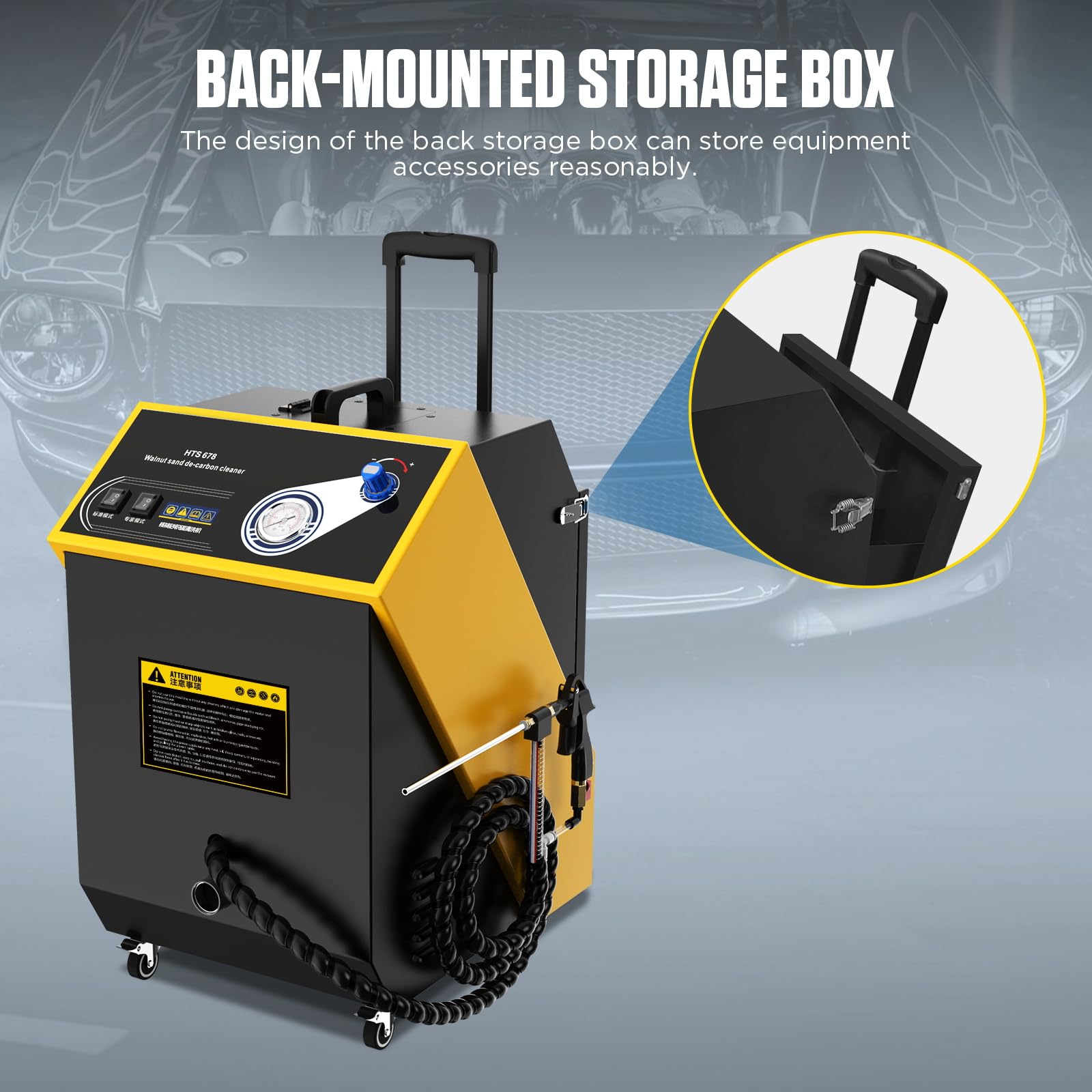 Dual Mode Walnut Blaster Cleaner 1800W - HTS678 Walnut Shell Media Sand Blaster for Engine Carbon Removal, Intake Valve & Pipe Cleaning - Includes 23 Car Model Adapters, Adjustable Pressure Gauge & Storage Box (110V/220V) - Perfect for Automotive Shops, DIY Mechanics & Engine Maintenance