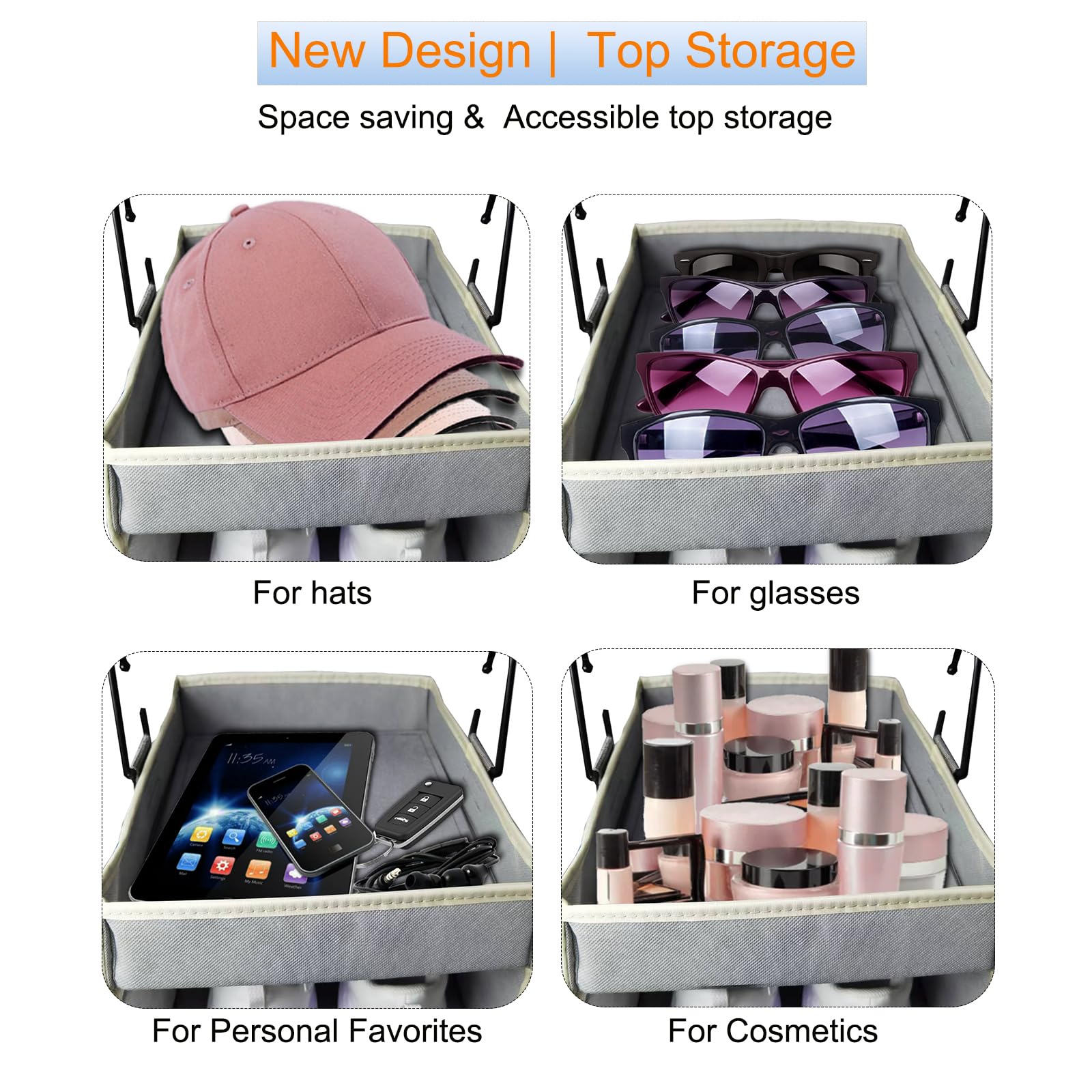 10-Shelf Large Hanging Shoe Organizer with 8 Side Pockets - Sturdy Closet Storage for Shoes, Clothes, Jeans & Toys (Grey) | Perfect for Bedroom, Closet & Dorm Organization