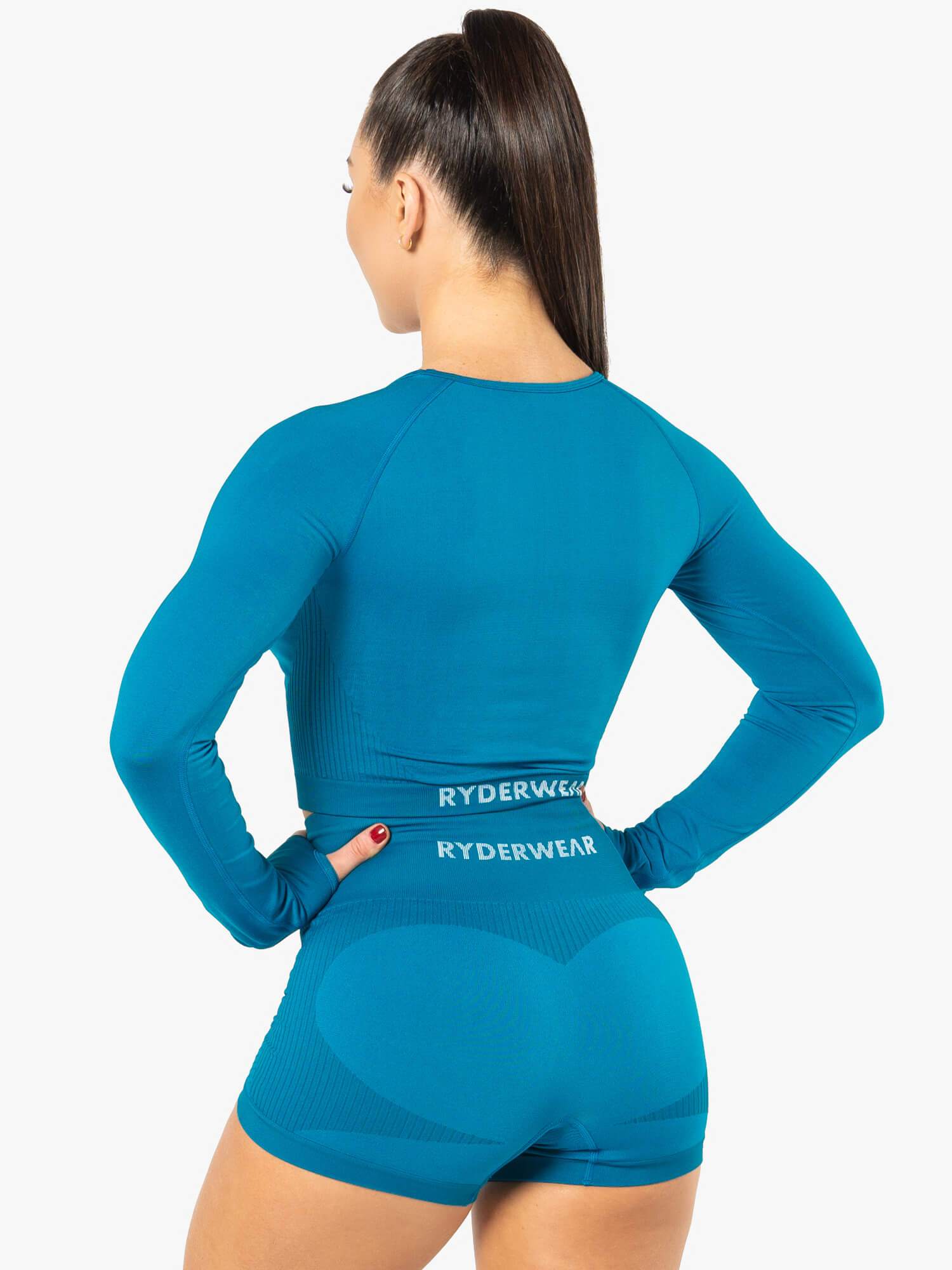 Electra Seamless Long Sleeve Crop Top for Women - Electric Blue Workout Shirt | Yoga, Gym & Casual Wear