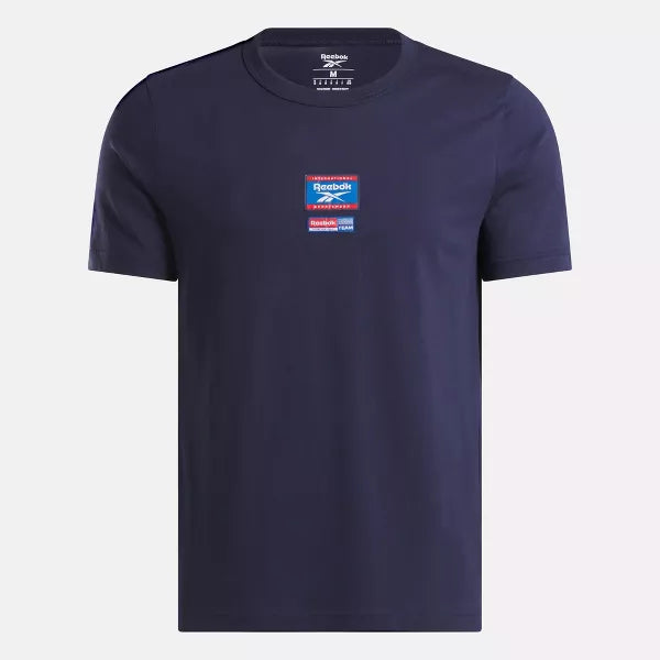 Reebok Men's Identity Badge Navy T-Shirt - Comfortable Casual Tee for Gym, Workout & Everyday Wear