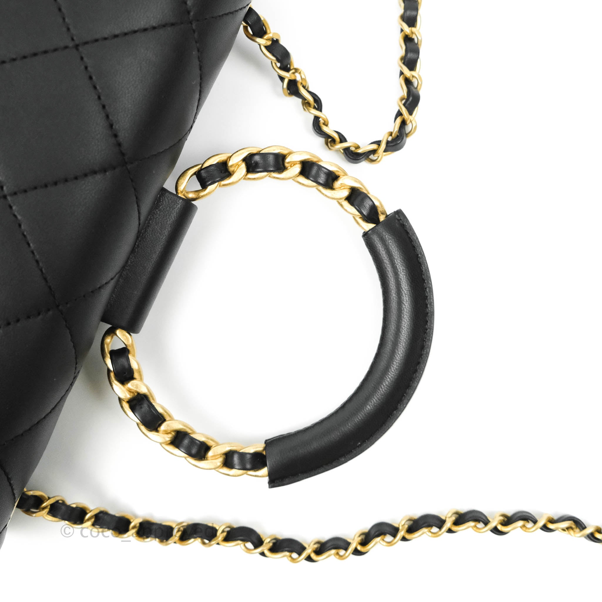 Chanel Circular Handle Flap Bag Black Lambskin with Aged Gold Hardware - Luxury Crossbody Purse for Women, Perfect for Evening Events & Date Nights