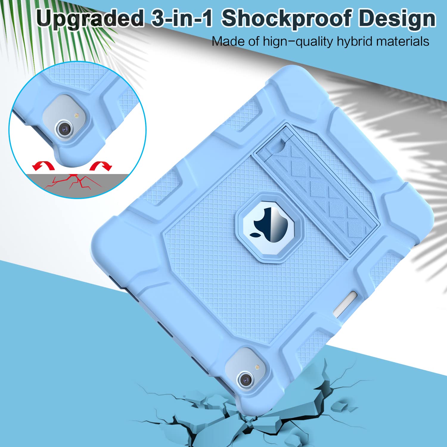 Shockproof Kids Case for iPad Air 5th/4th Gen 10.9 Inch (2022/2020) - Rugged Protective Cover with Apple Pencil 2nd Gen Charging - Sky Blue - Perfect for School, Travel & Outdoor Activities