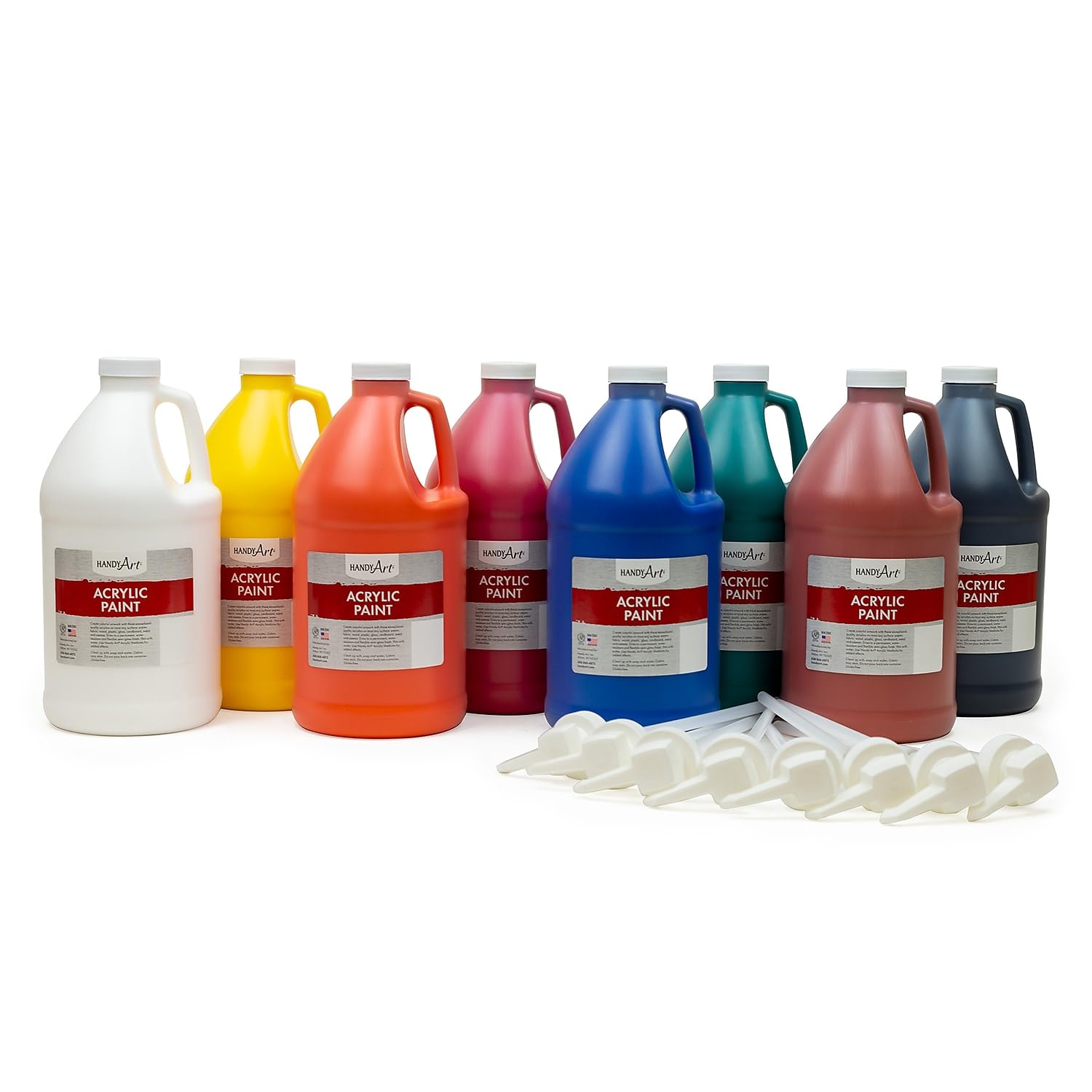 Handy Art Acrylic Paint Set - 8 Half Gallon Bottles (Primary Colors) for Artists, Students & DIY Projects - Perfect for Canvas Painting, Home Decor & Crafting