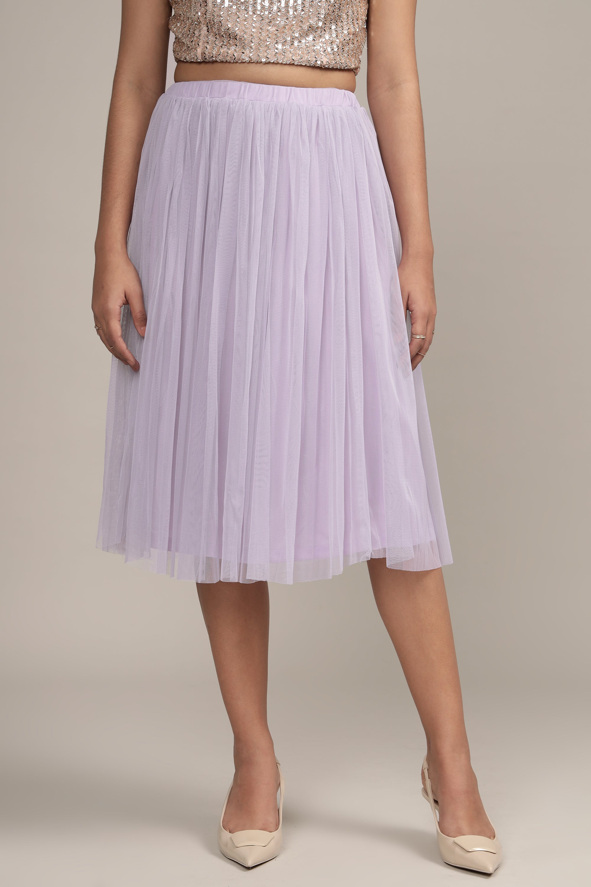 Elegant Merlin Lilac Tulle Midi Skirt for Women - Flowy A-Line Party Dress for Weddings, Prom & Special Occasions