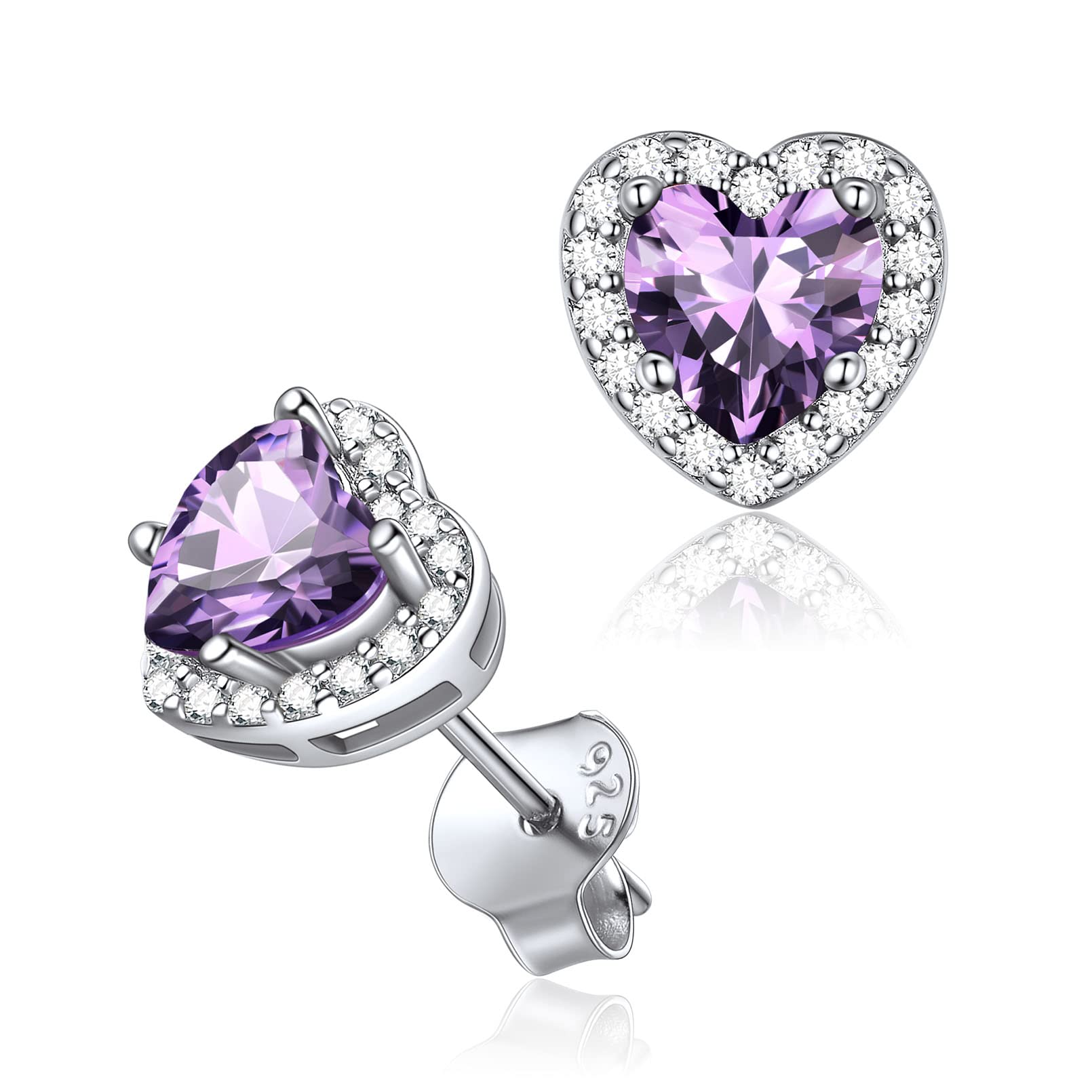 925 Sterling Silver Birthstone Halo Stud Earrings for Women - Heart, Round, Pear & Emerald Cut Styles | Perfect Birthday Gift with Jewelry Box | Ideal for Anniversaries, Valentine's Day & Special Occasions