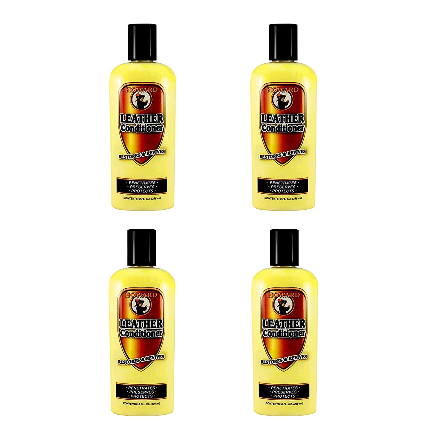 Howard LC0008 Premium Leather Conditioner & Cleaner, 8-Ounce (4-Pack) - Restores & Protects Leather Furniture, Car Seats, Jackets, Bags & More