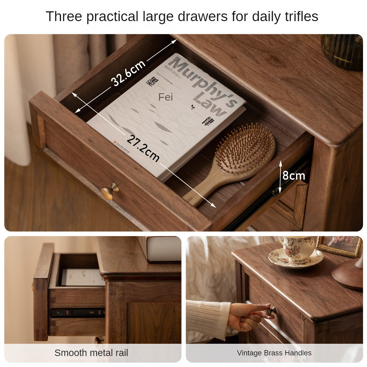Premium Black Walnut Solid Wood Nightstand - Handcrafted Bedside Table with Drawer for Bedroom, Living Room & Guest Room - Modern & Rustic Home Decor Furniture