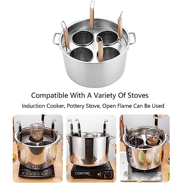 RSBFER Commercial Stainless Steel Pasta Cooker Set with Divider & Colander Strainer - 4 Hole Pasta Pot Insert for Noodles, Vegetables | Perfect for Restaurants, Catering & Home Cooking