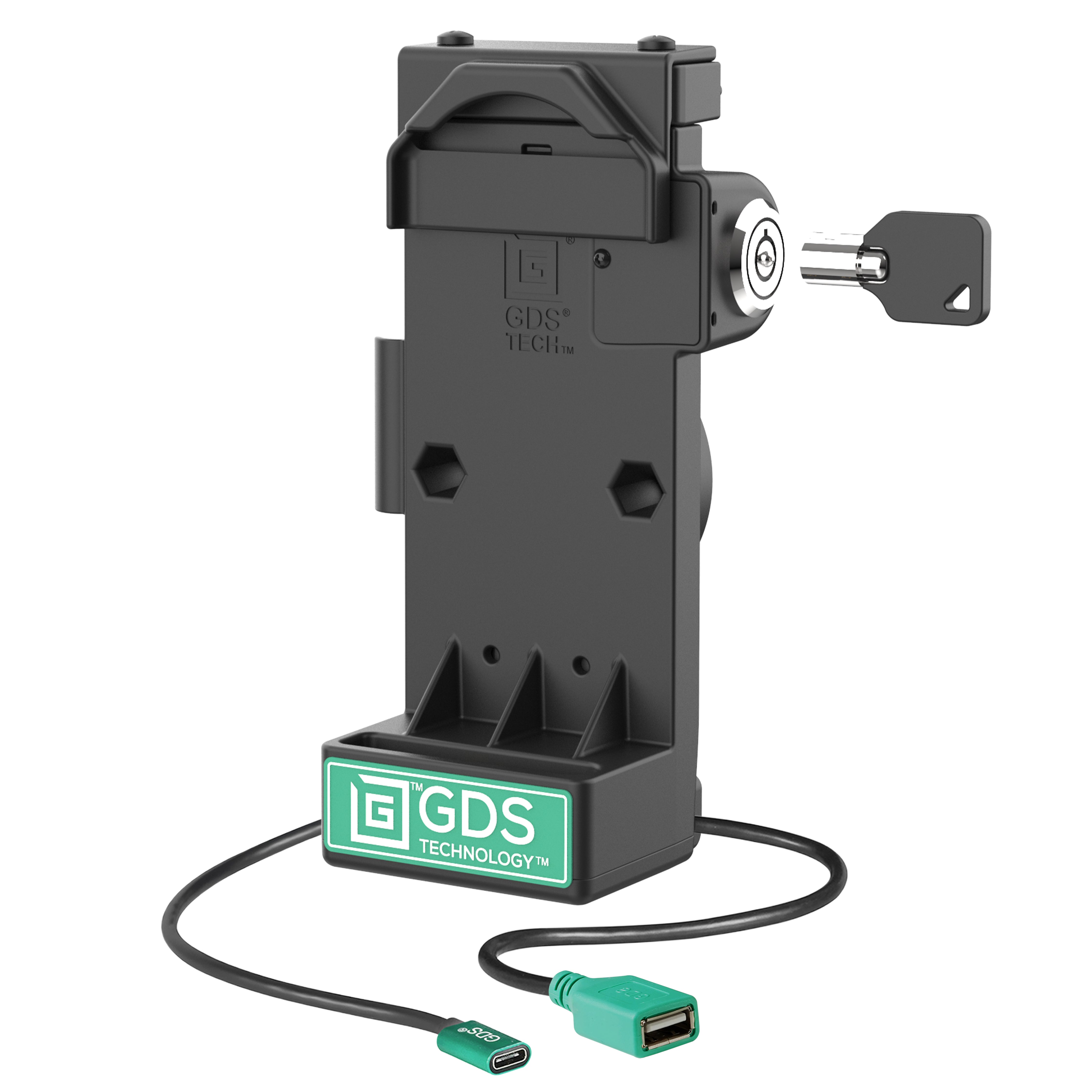 GDS® Uni Conn™ Locking Spring Loaded Power + Single USB A Dock (RAM GDS DOCKL V12 U1CPDU) - Secure Charging Station for Truck, RV & Marine Use