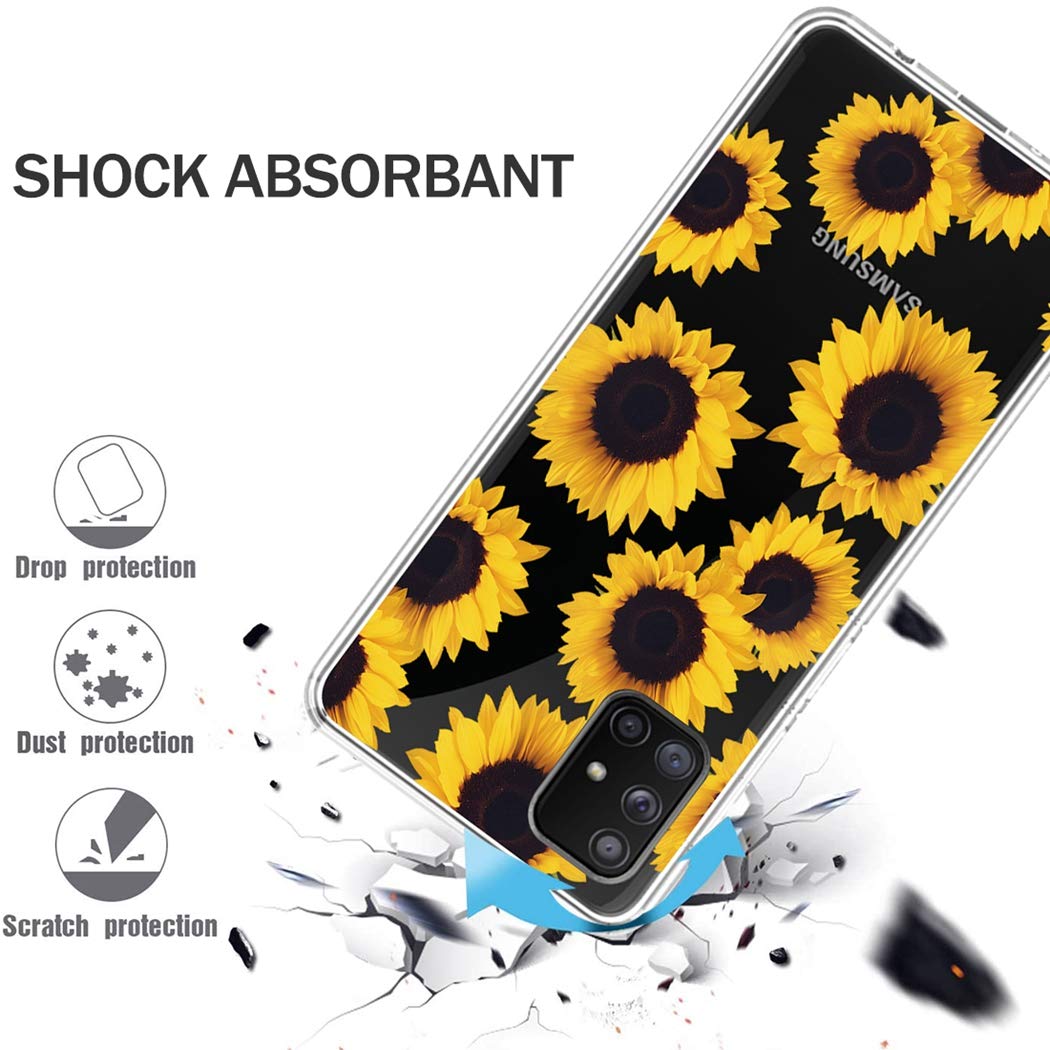 Samsung Galaxy A51 Clear Phone Case (4G 2020 Model) - Shockproof Soft TPU Protective Cover with Sunflower Design for Women | Perfect for Everyday Use, Work & Travel