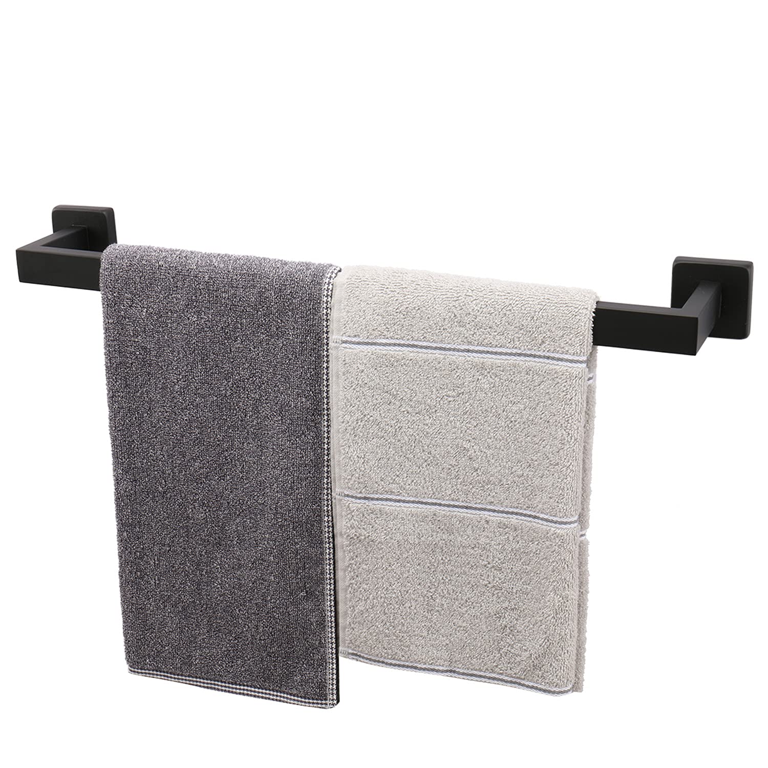 TocTen Stainless Steel Towel Rack - Heavy Duty 304 SUS Wall Mounted Bathroom Towel Holder Bar with Square Base, Black (20 Inch) - Perfect for Modern Bathrooms, Spas, and Luxury Hotels