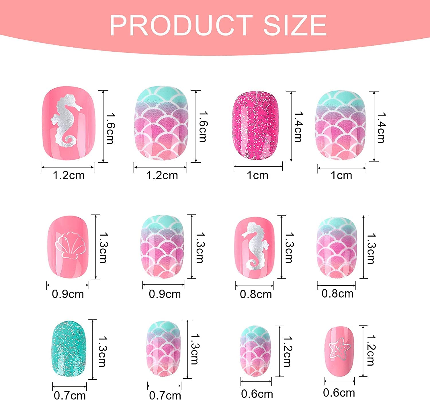 JANYUN 48 Pcs Short False Nails for Kids - Full Cover Stick on Nails for Little Girls, Non-Toxic Nail Art Gift Set - Perfect for Birthday Parties, Playdates & Dress-Up Fun