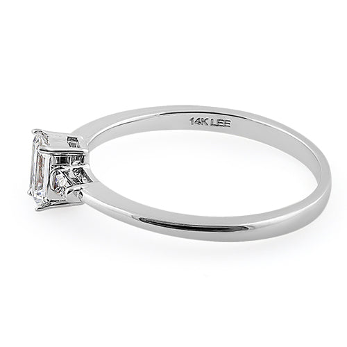14K White Gold Baguette & Emerald Cut CZ Ring - Elegant Cubic Zirconia Wedding Band, Engagement Ring for Women, Perfect for Anniversaries, Proposals & Special Occasions