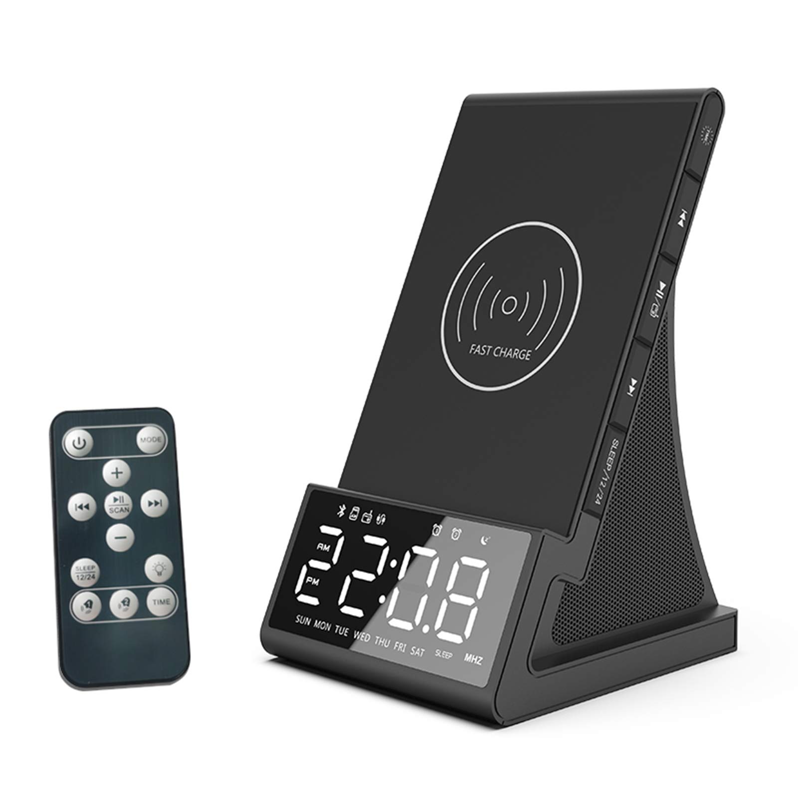 Wireless Charging Alarm Clock Radio with Bluetooth Speaker, USB Charger & Temperature Display - Dual Alarms, Snooze, 4-Level Dimmer for Bedroom, Office, Nightstand (Perfect for iPhone & Android Charging)