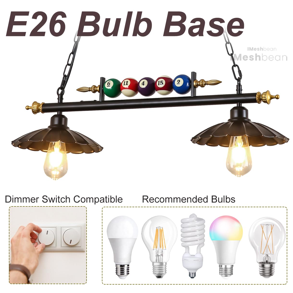Premium Metal Pool Table Light Fixture - Adjustable Hanging Billiard Lights for 7', 8', 9' Tables - Real Billiard Ball Design (2-Light Set) - Perfect for Game Rooms, Man Caves, Billiard Lounges & Kitchen Islands