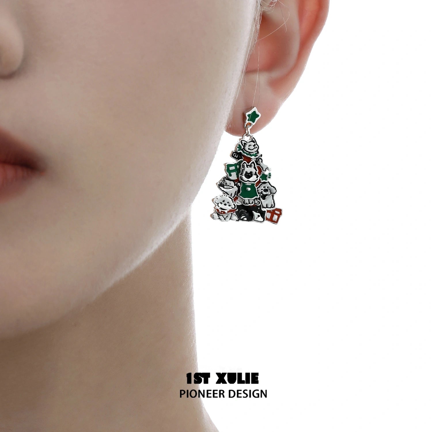 2024 Christmas Graffiti Puppy S925 Sterling Silver 18K Gold Plated Stud Earrings – Perfect for Holiday Gifts, Party Wear & Everyday Fashion
