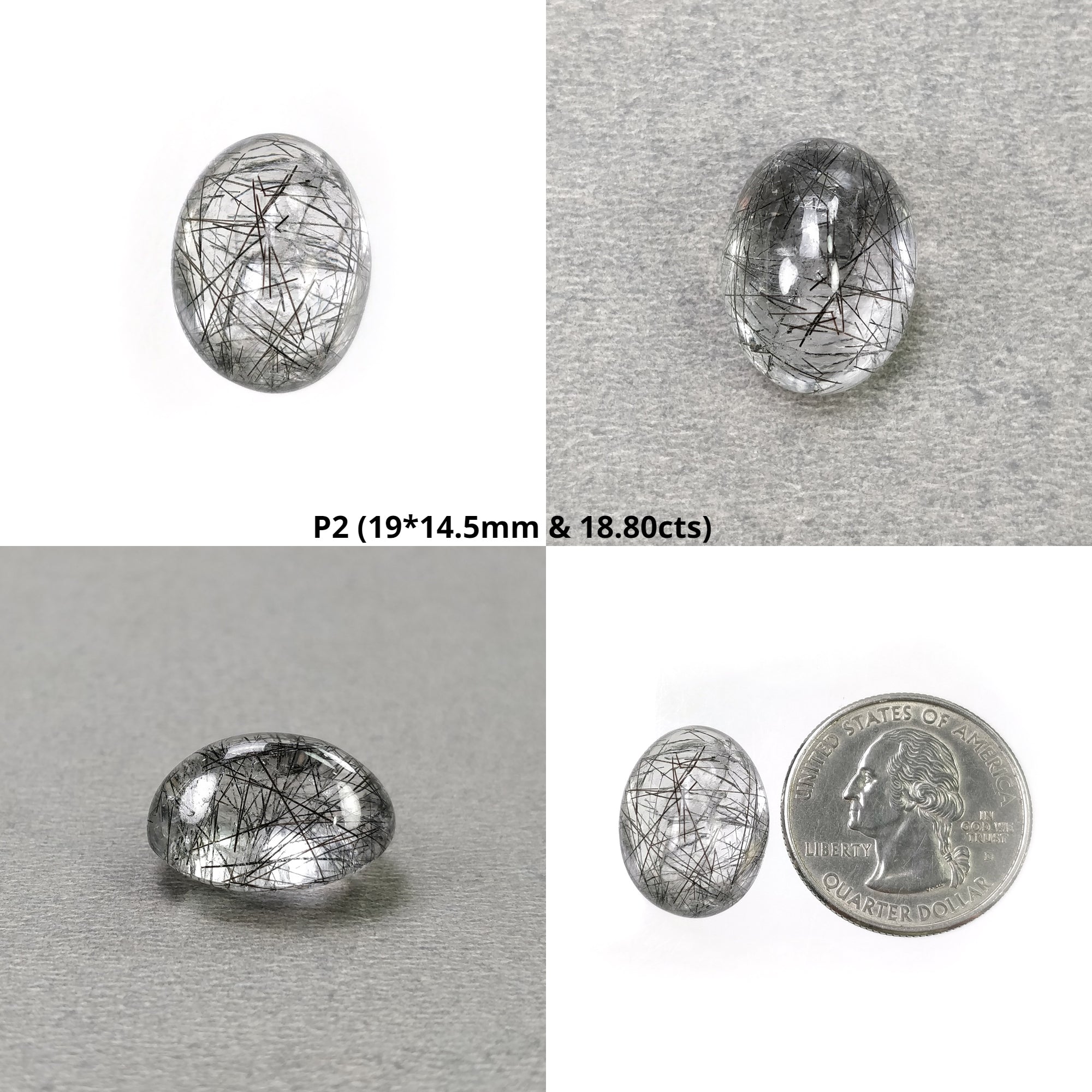 Natural Black Rutile Quartz Gemstone Cabochon - Untreated, Unheated Oval Shape for Jewelry Making, Wire Wrapping & Healing Crystals Collection