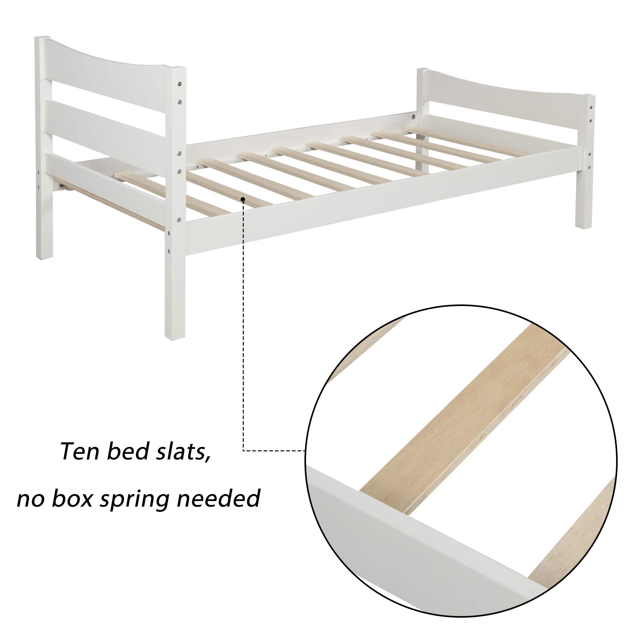 Twin Size Wooden Bed Frame with Headboard & Footboard - No Box Spring Needed, Sturdy Platform Bed for Kids & Teens, White - Perfect for Small Bedrooms, Guest Rooms & Dormitories