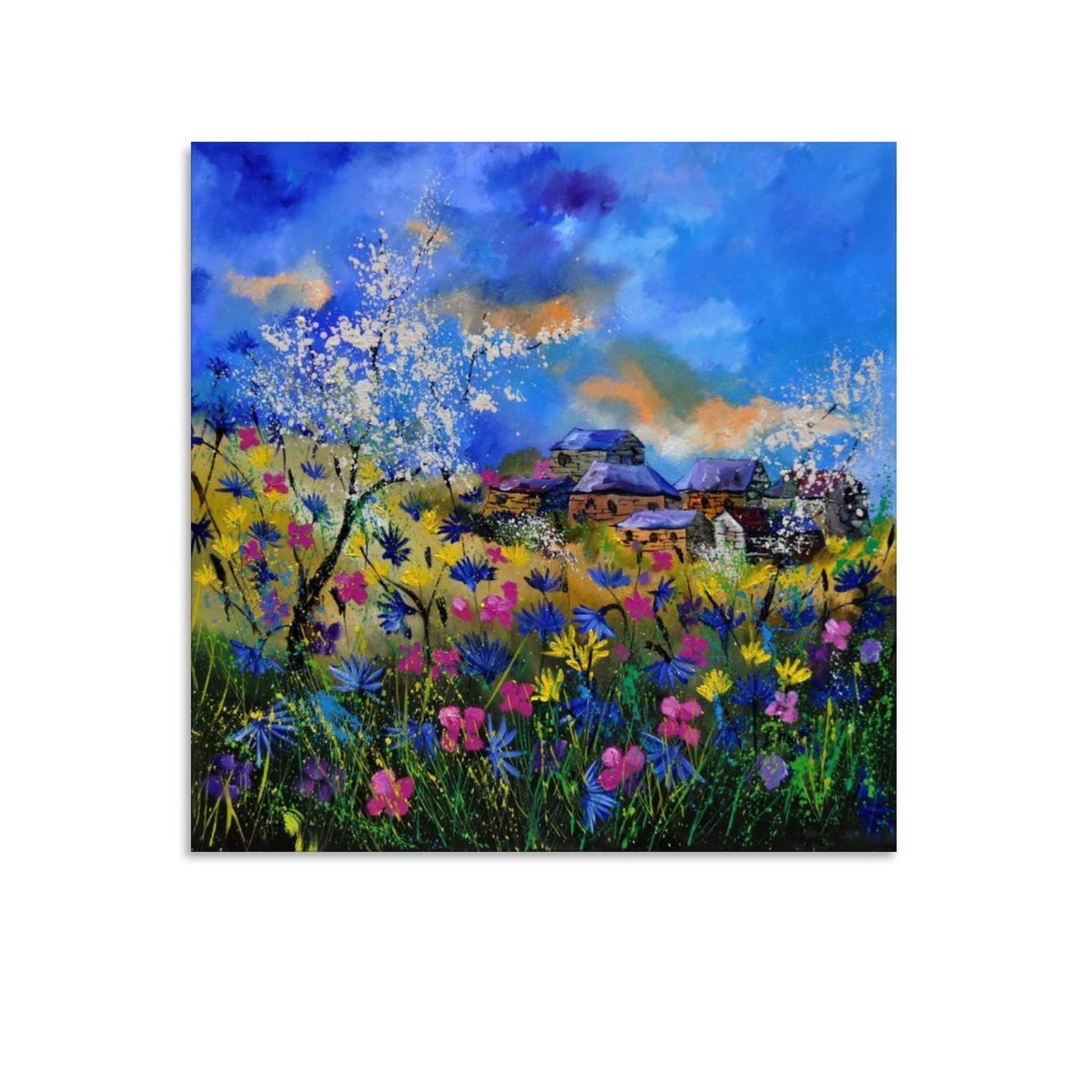 TBIIQKZ Pol Ledent Summer Wild Flowers Art Print - Modern Canvas Wall Decor for Living Room, Bedroom, Office - Framed/Unframed 16x16 Inch (40x40cm) - Perfect Gift for Home Decor & Housewarming
