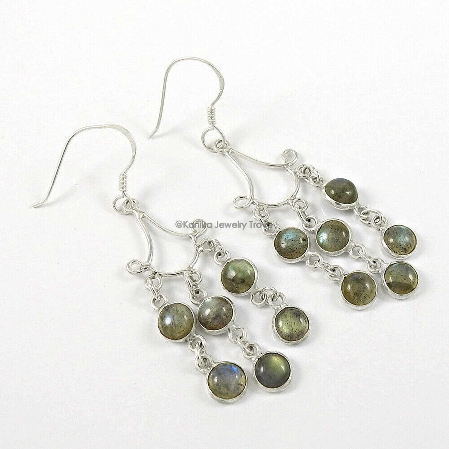 925 Sterling Silver Handmade Dangle Hook Earrings with Natural Labradorite Gemstone - Elegant Women's Jewelry for Party, Wedding & Everyday Wear