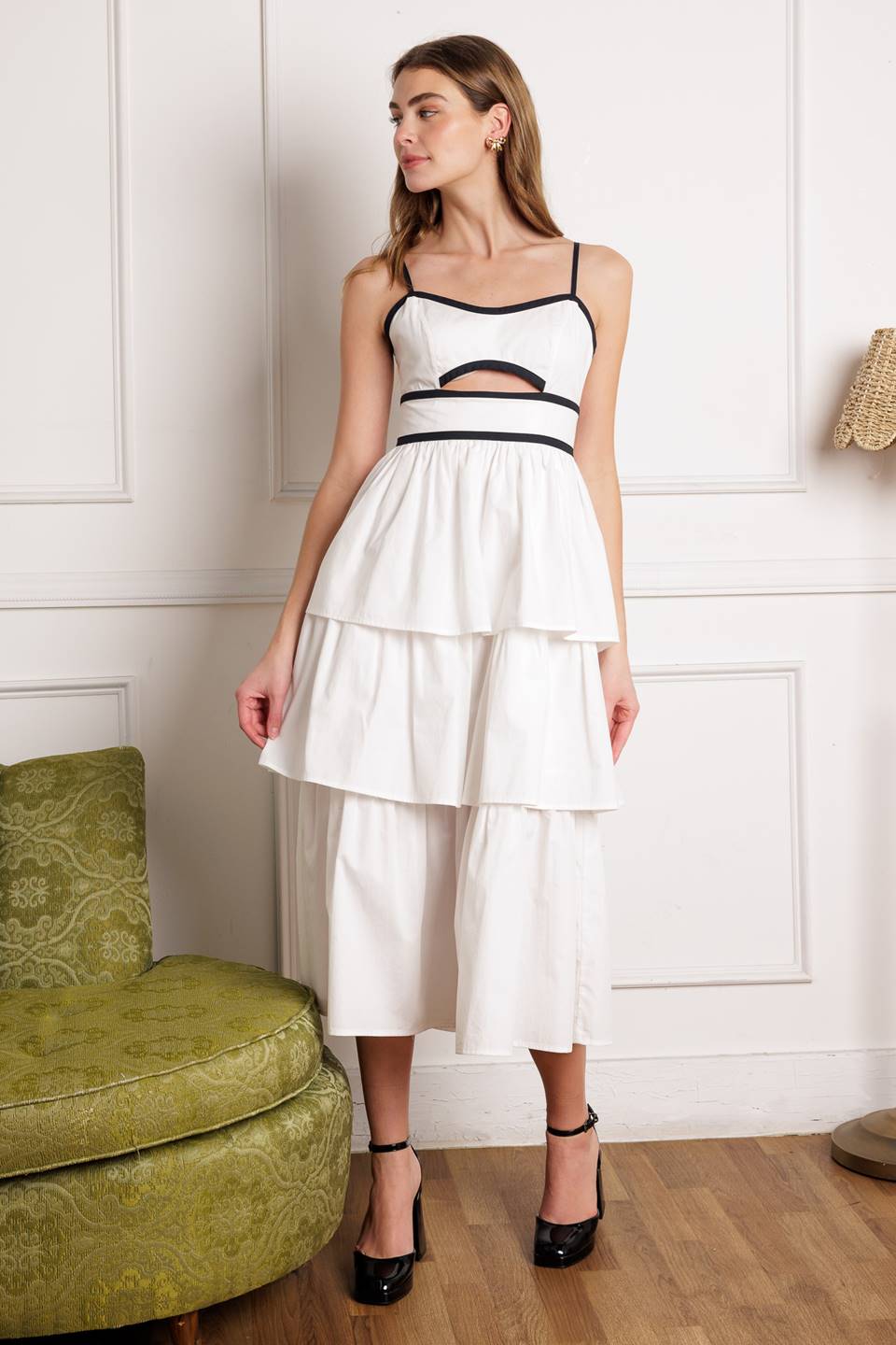 GO GETTER White Tiered Midi Dress - Elegant Summer Casual Dress for Women, Perfect for Beach Vacations, Brunch Dates & Outdoor Weddings