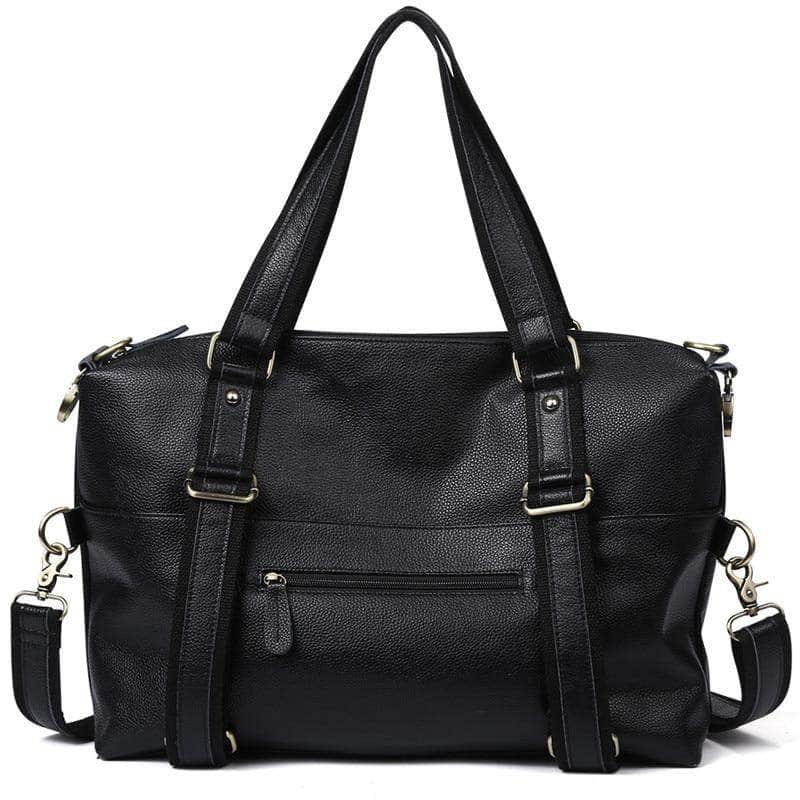 Nesitu Large Capacity Black Genuine Leather A4 Handbag for Women - Professional Work Tote Bag with Laptop Compartment, Perfect for Office, Business Travel & Daily Commute