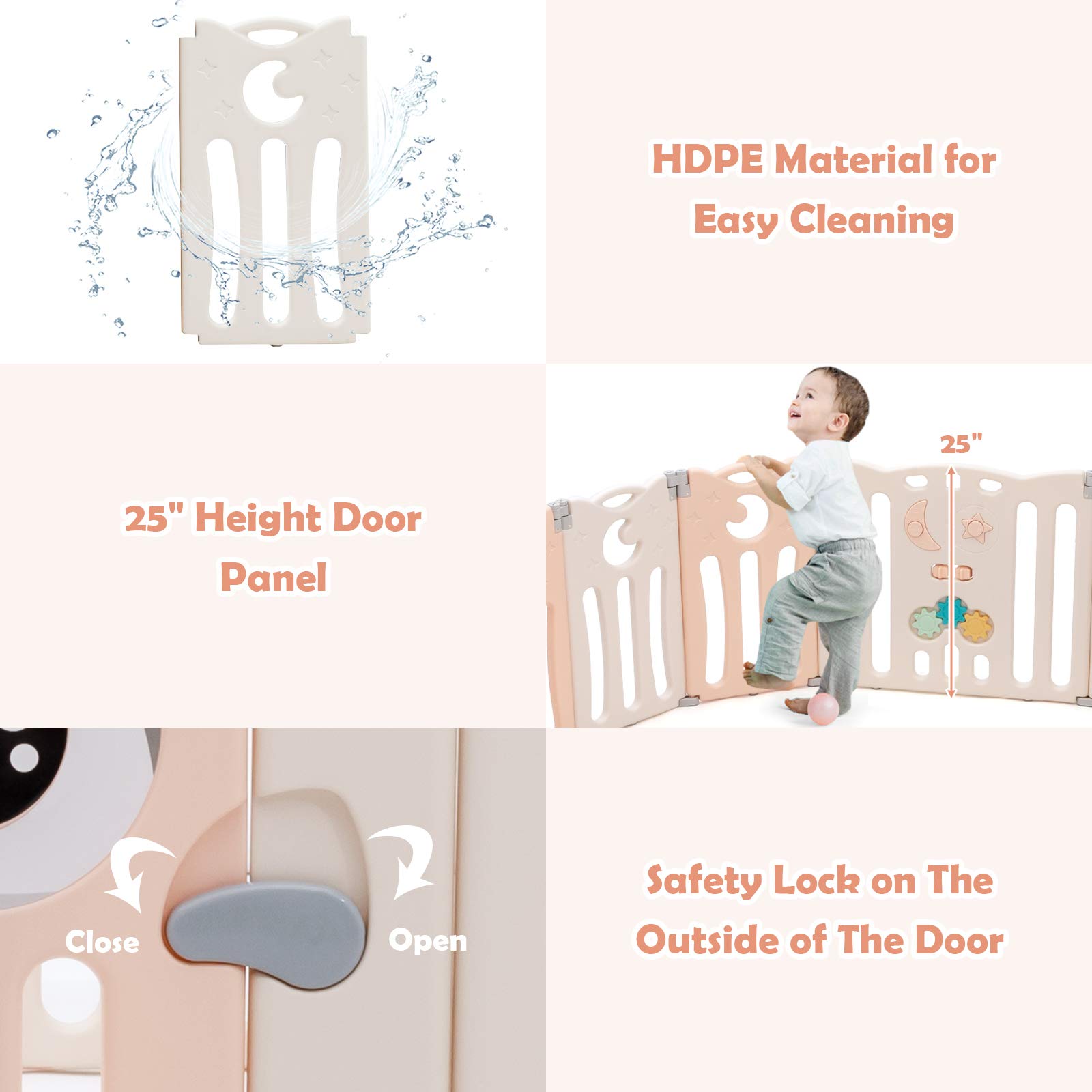 HONEY JOY 16-Panel Baby Playpen with Anti-Slip Base & Lockable Door - Owl Design Play Yard for Toddlers, Indoor Safety Play Area for Boys & Girls (Pink) - Perfect for Home, Nursery, Daycare & Playtime Safety