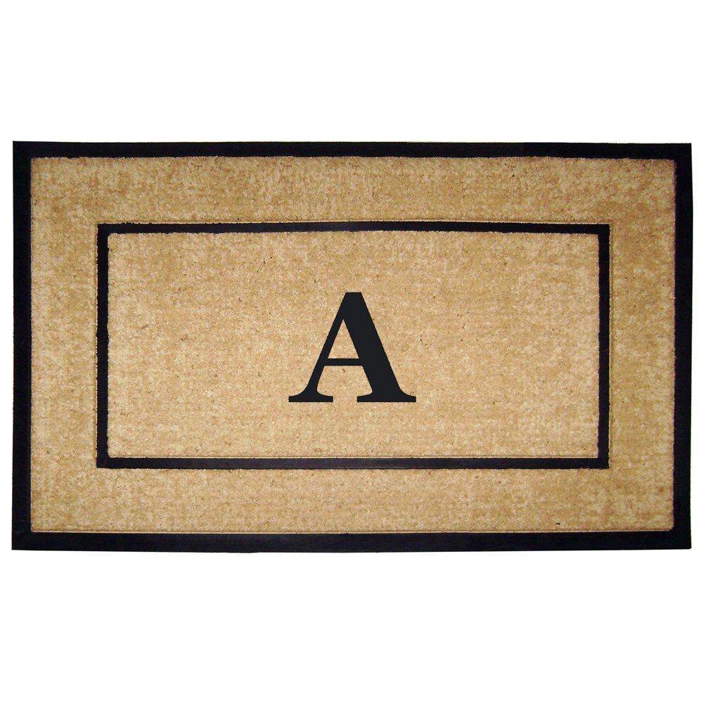 Nedia Home Monogrammed A Single Picture Black Frame with Coir Rubber Border Dirt Buster Doormat, 30 x 48 Inches - Perfect for Entryway, Front Door, and Mudroom Protection