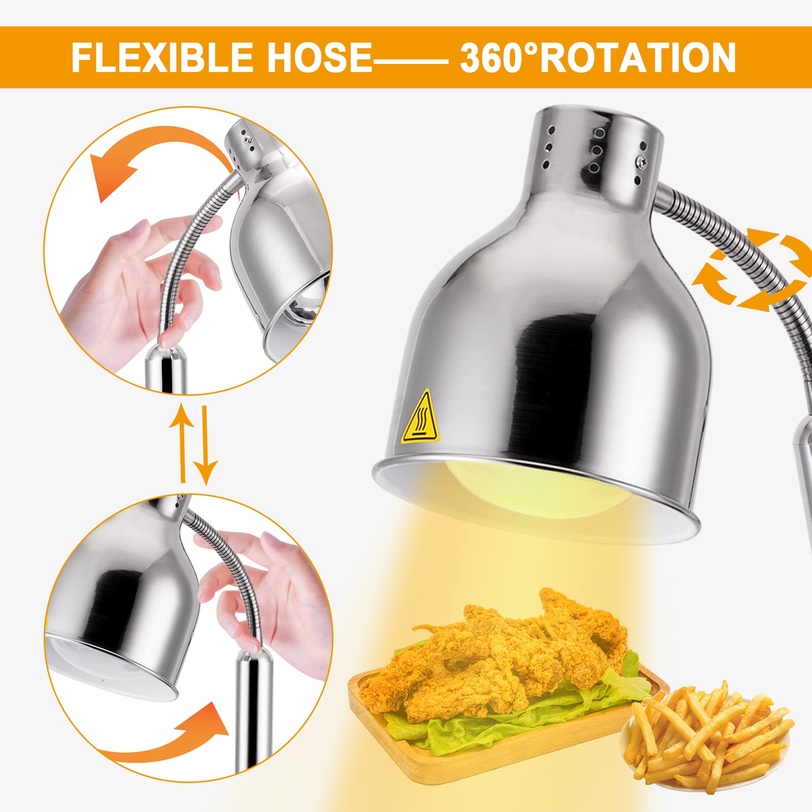 Commercial Food Heat Lamp - 360° Adjustable Head with Marble Base, Infrared Heating Bulb for Restaurants, Buffets & Catering - Perfect for Keeping Food Warm at Events, Cafes & Food Service Counters